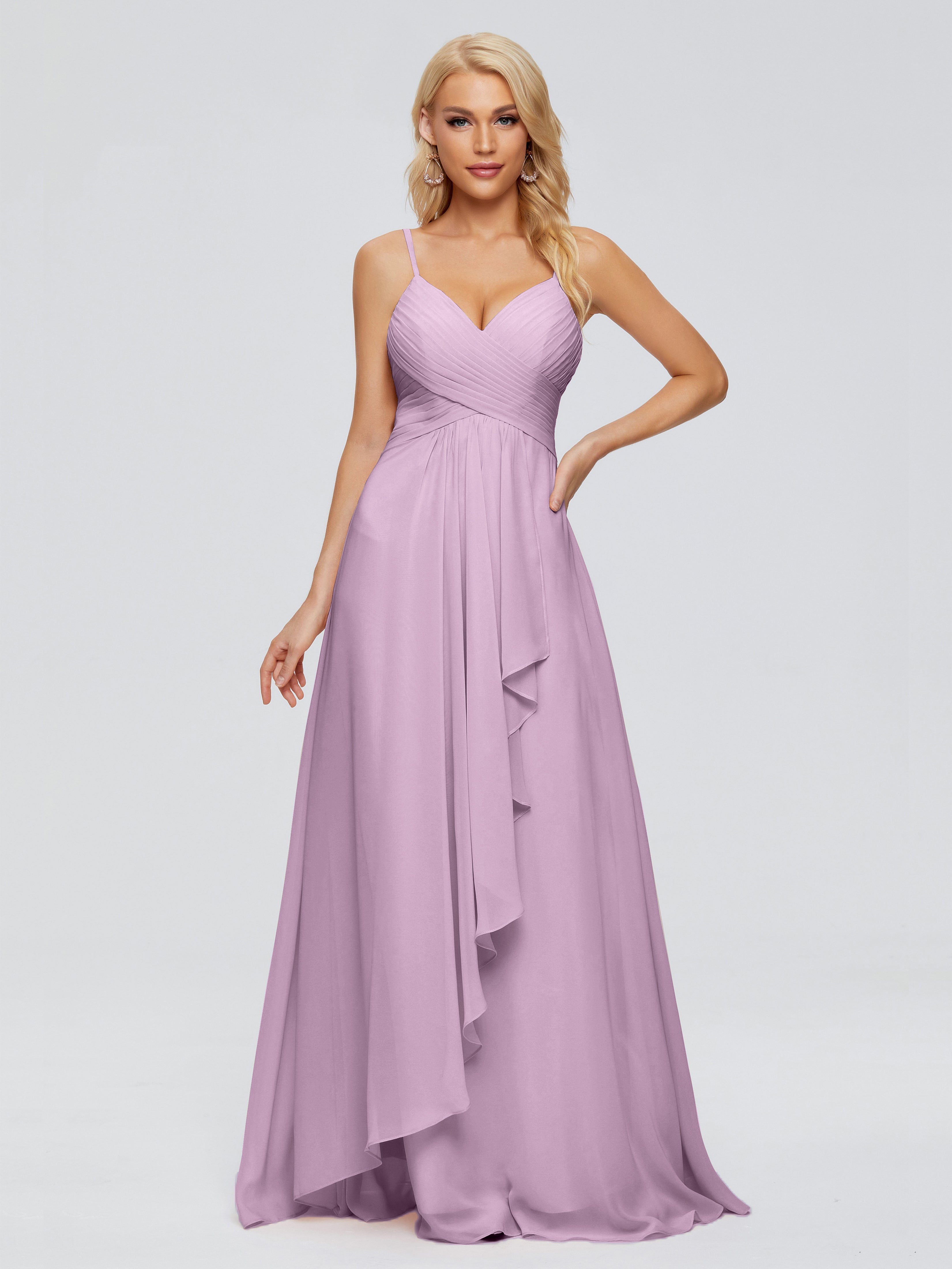 Robes De Demoiselle D'Honneur Glycine Trapèze Bretelles Spaghetti Mousseline Robes Demoiselle D'Honneur
