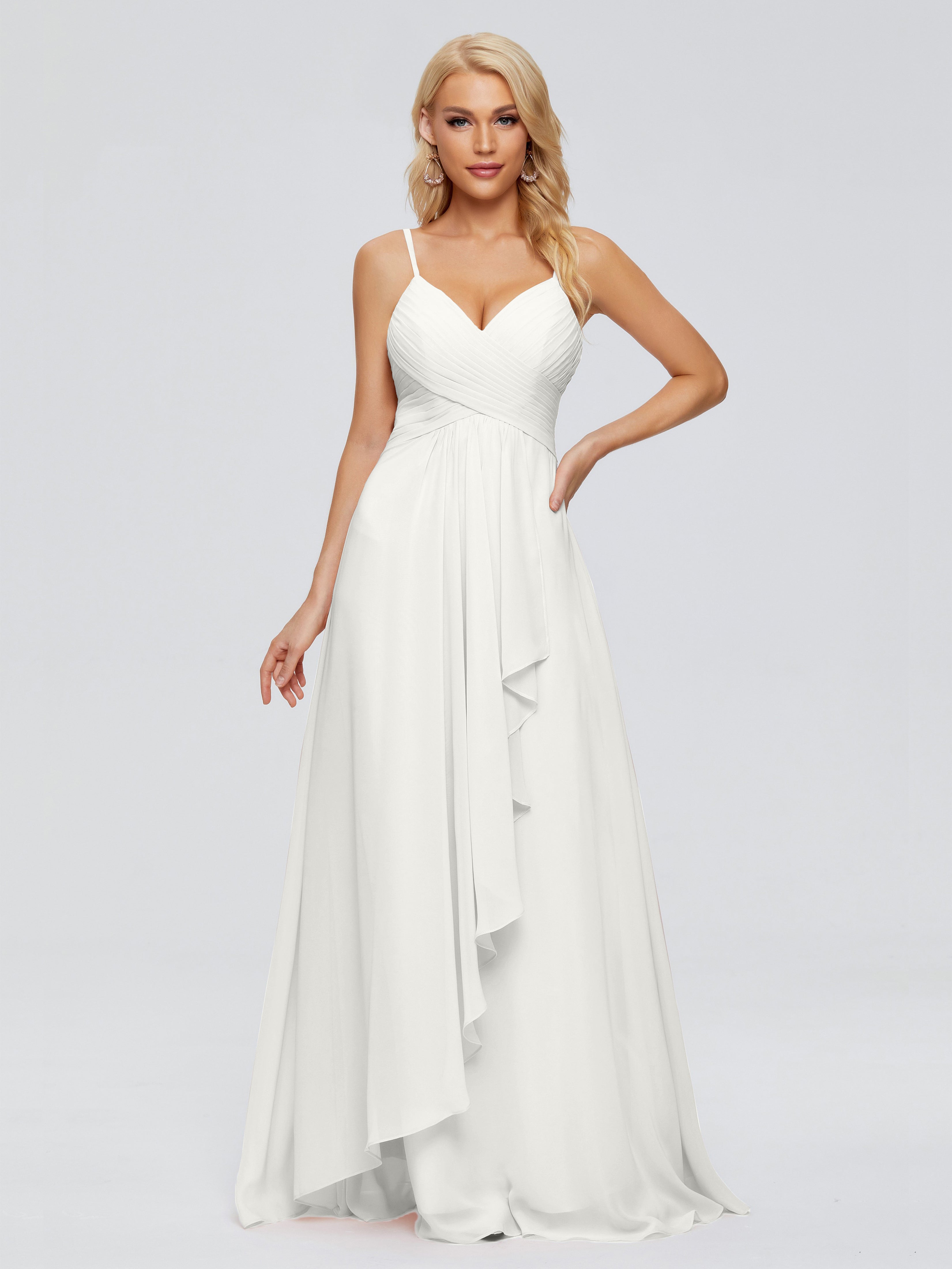 Robe Ivoire Demoiselle D Honneur Trapèze Bretelles Spaghetti Mousseline Robes Demoiselle D'Honneur