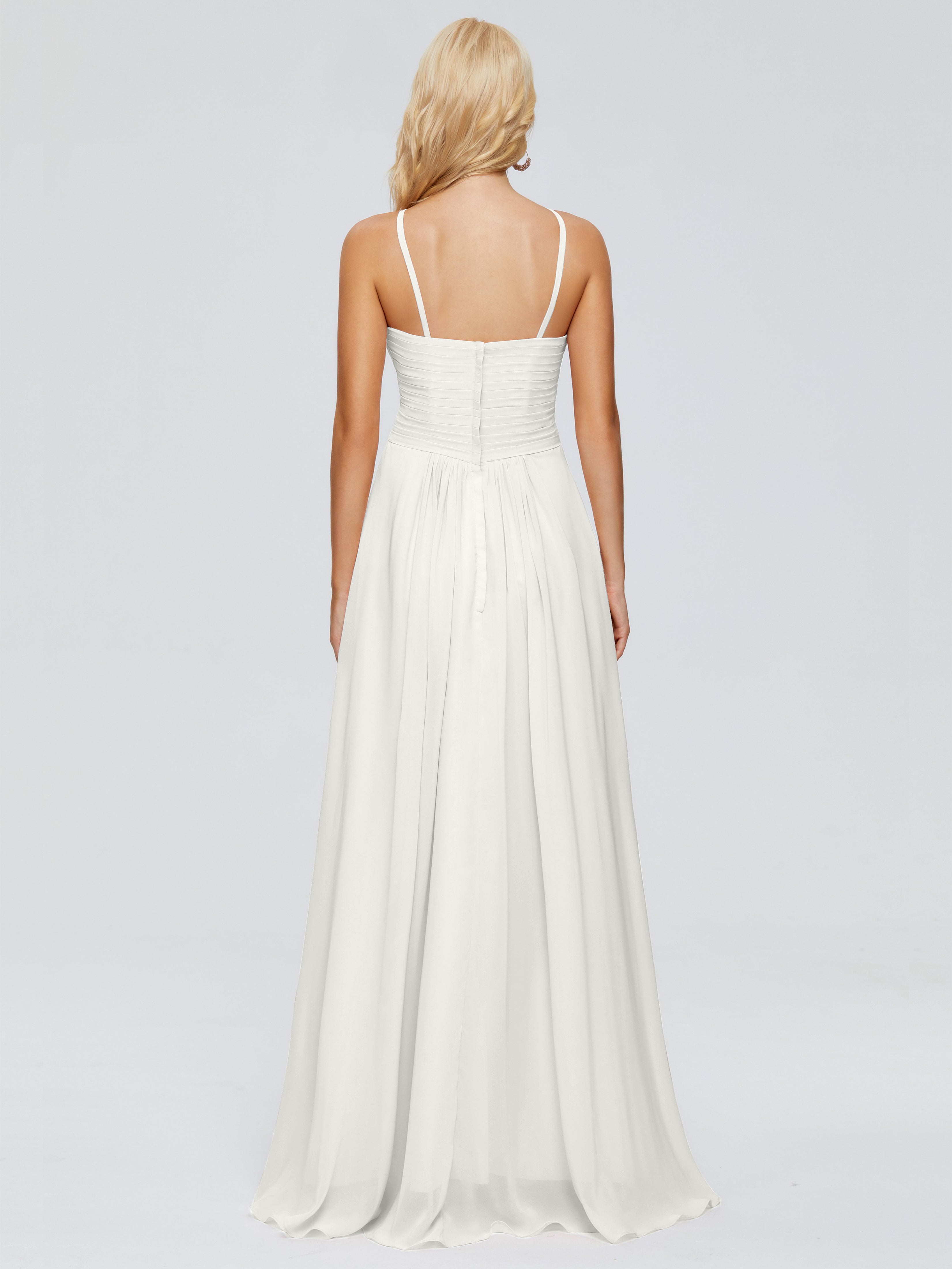 Robe Ivoire Demoiselle D Honneur Trapèze Bretelles Spaghetti Mousseline Robes Demoiselle D'Honneur