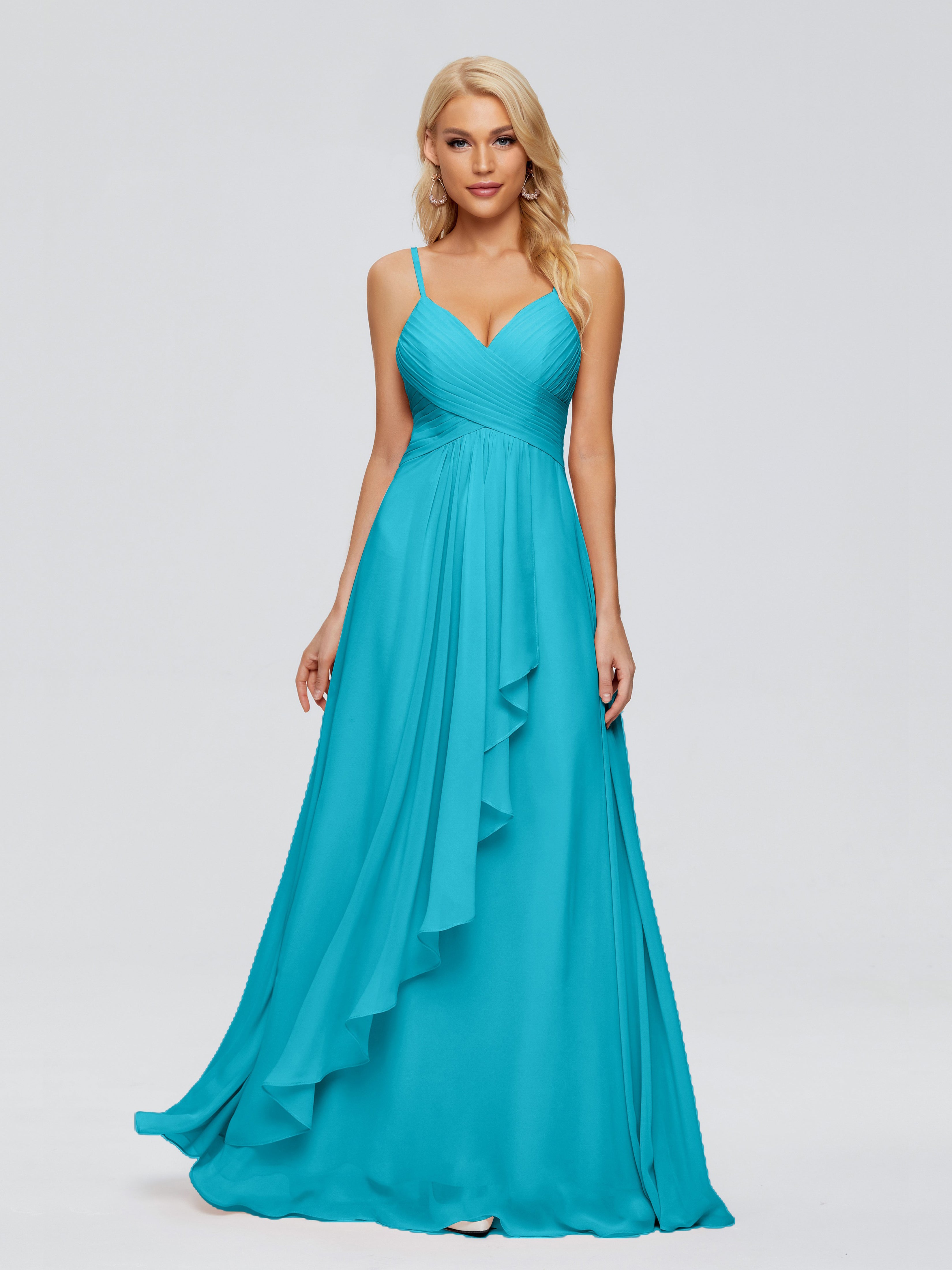 Robes De Demoiselle D'Honneur Vert Jade Trapèze Bretelles Spaghetti Mousseline Robes Demoiselle D'Honneur