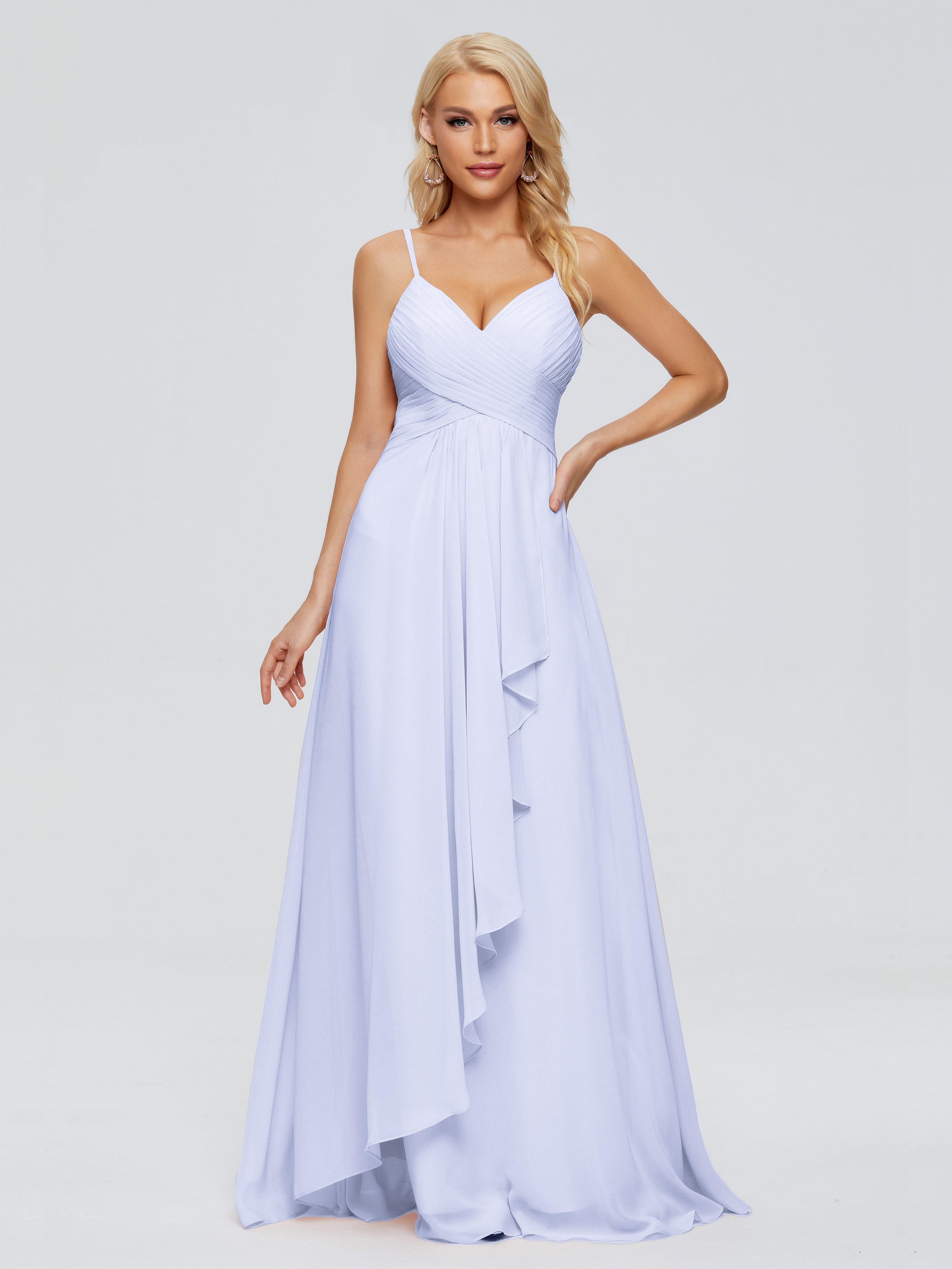 Robe Demoiselle D Honneur Lavande Trapèze Bretelles Spaghetti Mousseline Robes Demoiselle D'Honneur