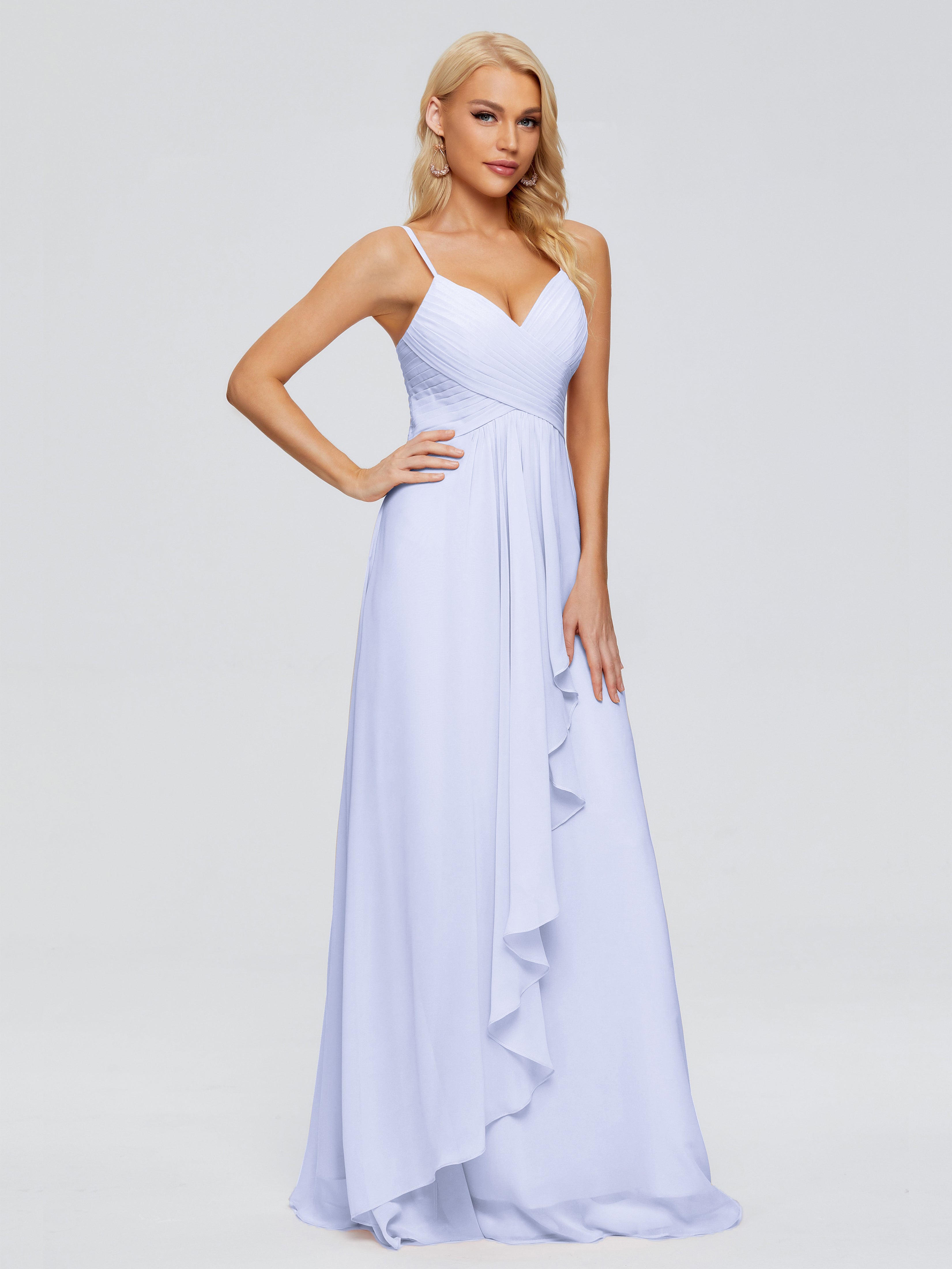 Robe Demoiselle D Honneur Lavande Trapèze Bretelles Spaghetti Mousseline Robes Demoiselle D'Honneur