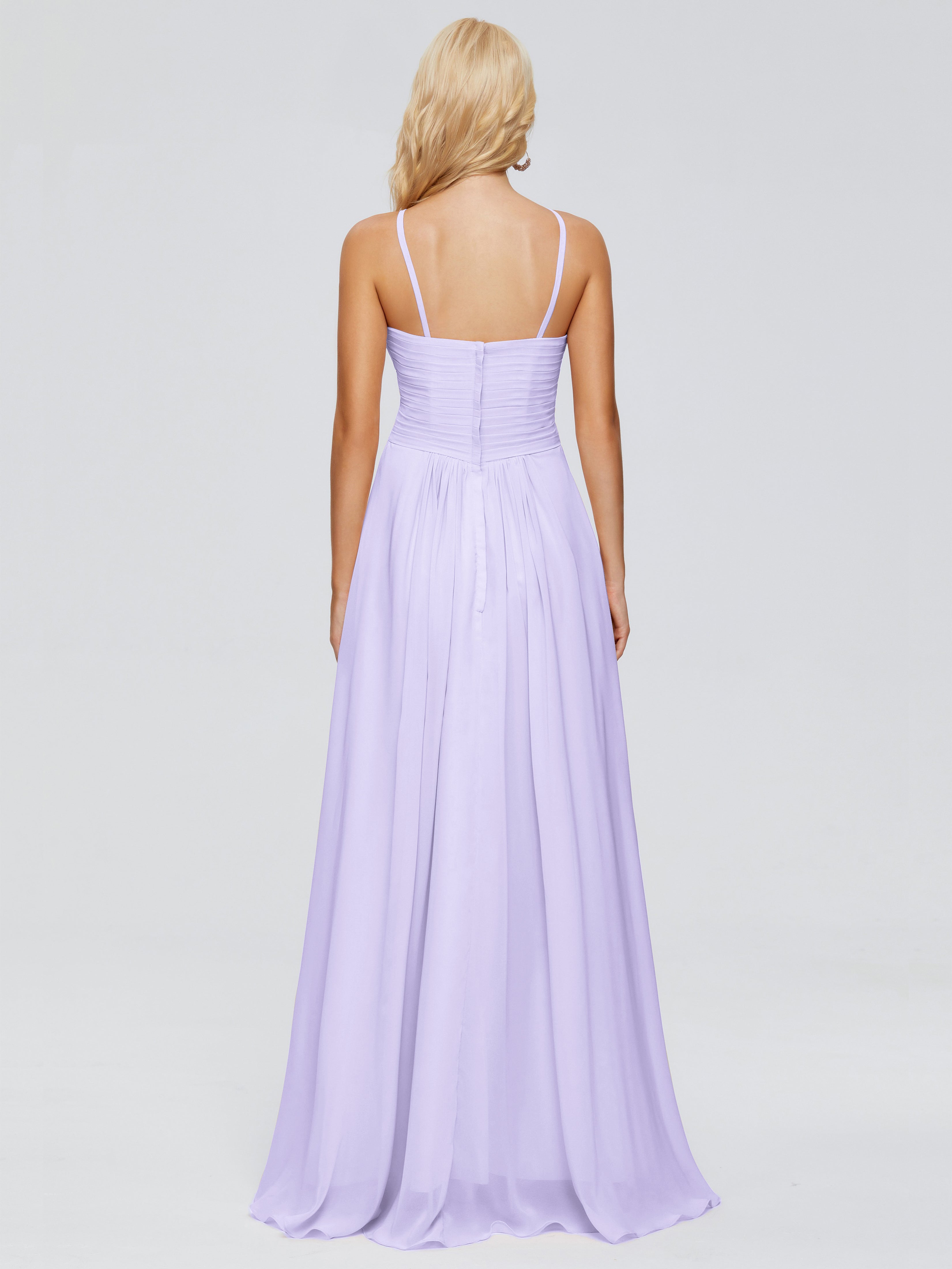 Robe Lilas Demoiselle D Honneur Trapèze Bretelles Spaghetti Mousseline Robes Demoiselle D'Honneur