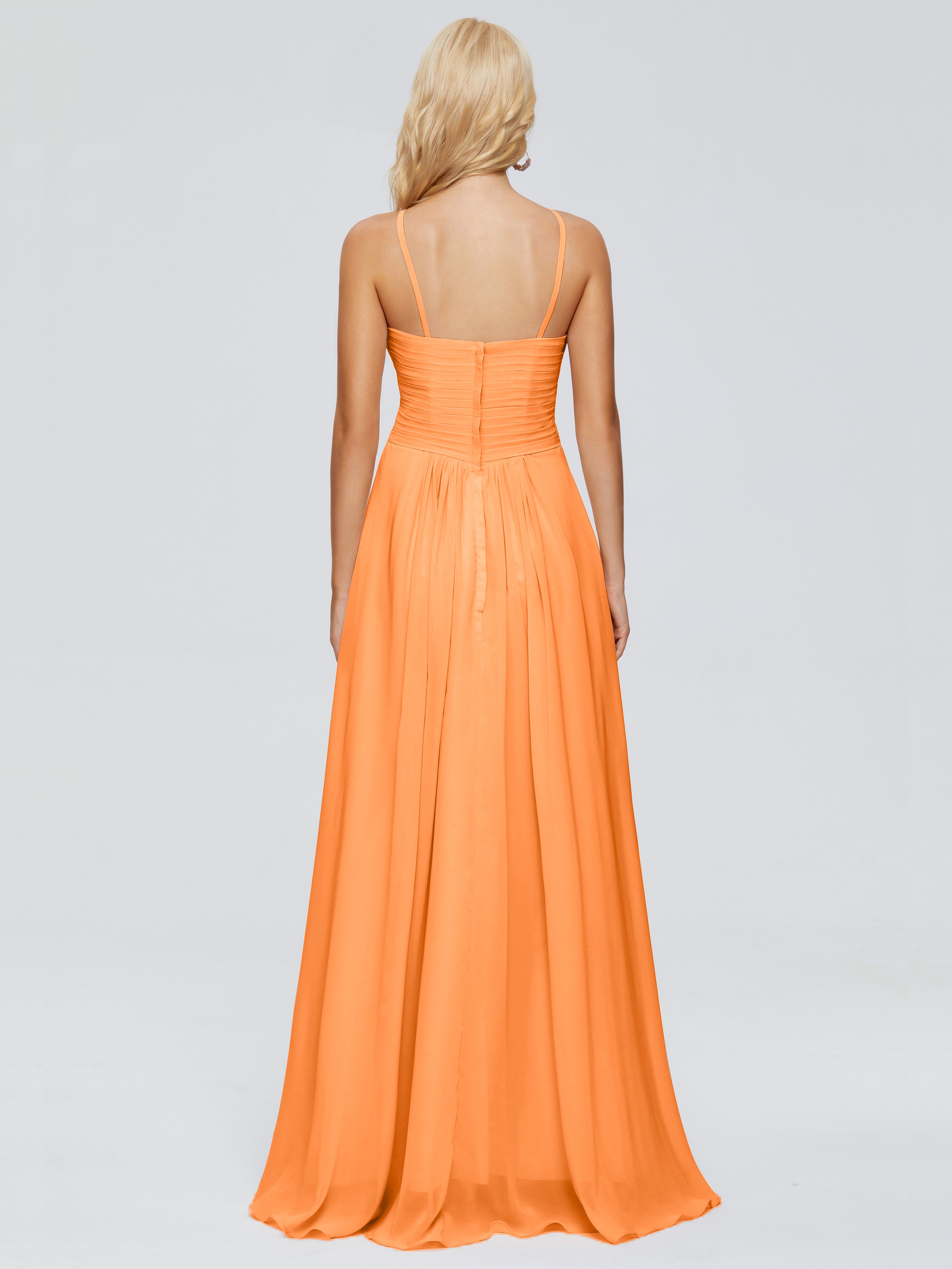 Robe Demoiselle D Honneur Orange Trapèze Bretelles Spaghetti Mousseline Robes Demoiselle D'Honneur