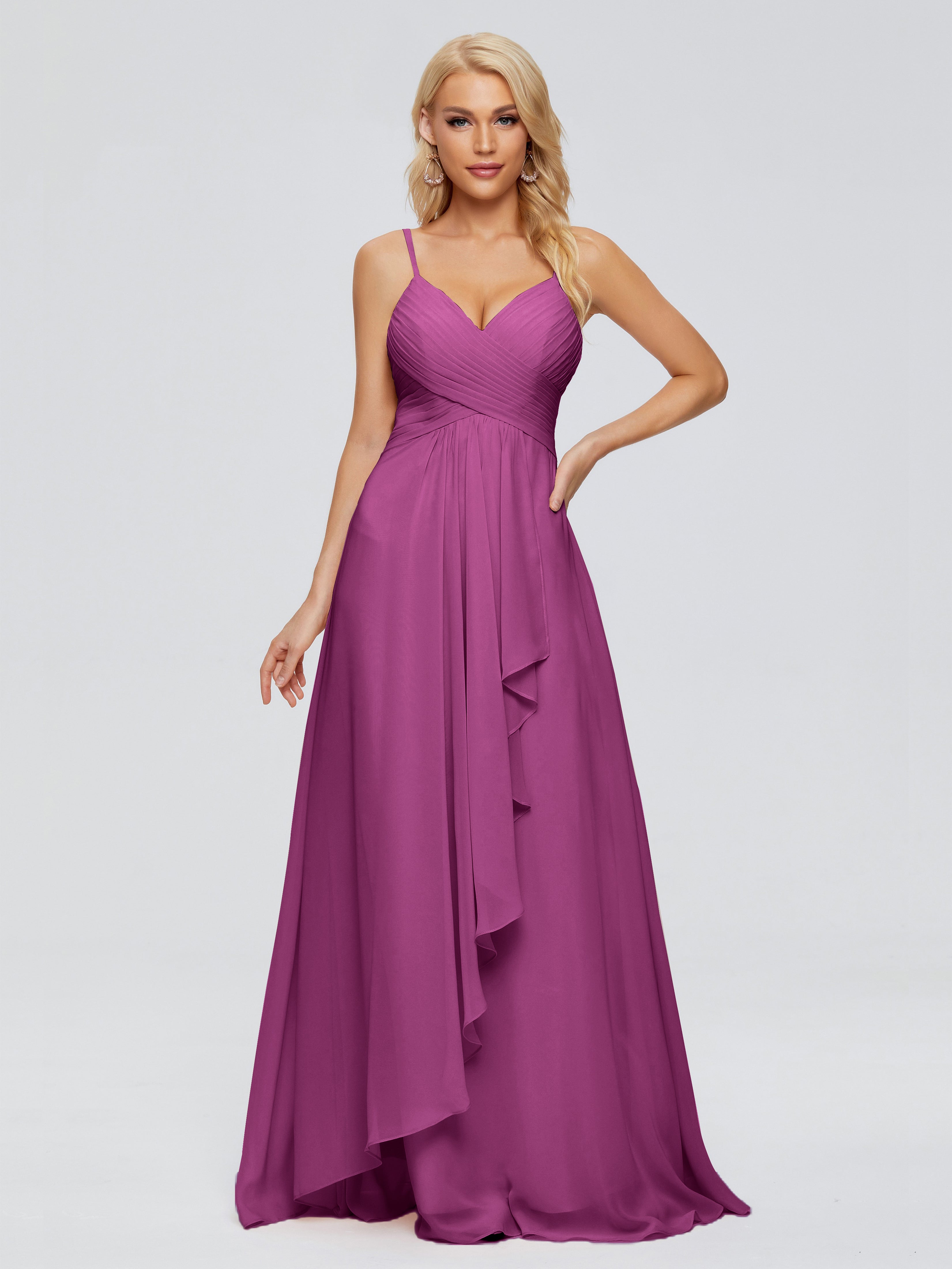 Robes De Demoiselle D'Honneur Orchidée Trapèze Bretelles Spaghetti Mousseline Robes Demoiselle D'Honneur