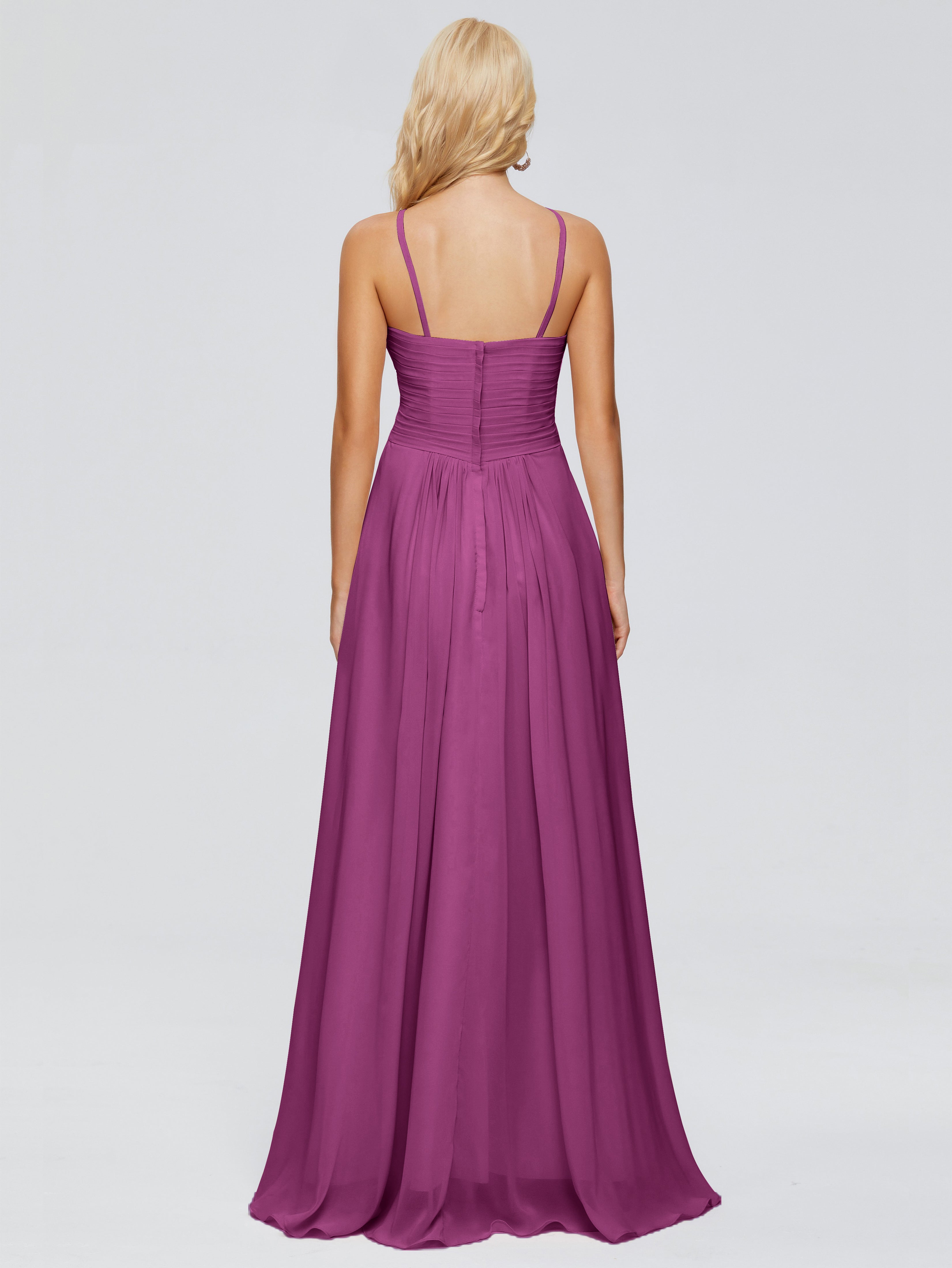 Robes De Demoiselle D'Honneur Orchidée Trapèze Bretelles Spaghetti Mousseline Robes Demoiselle D'Honneur