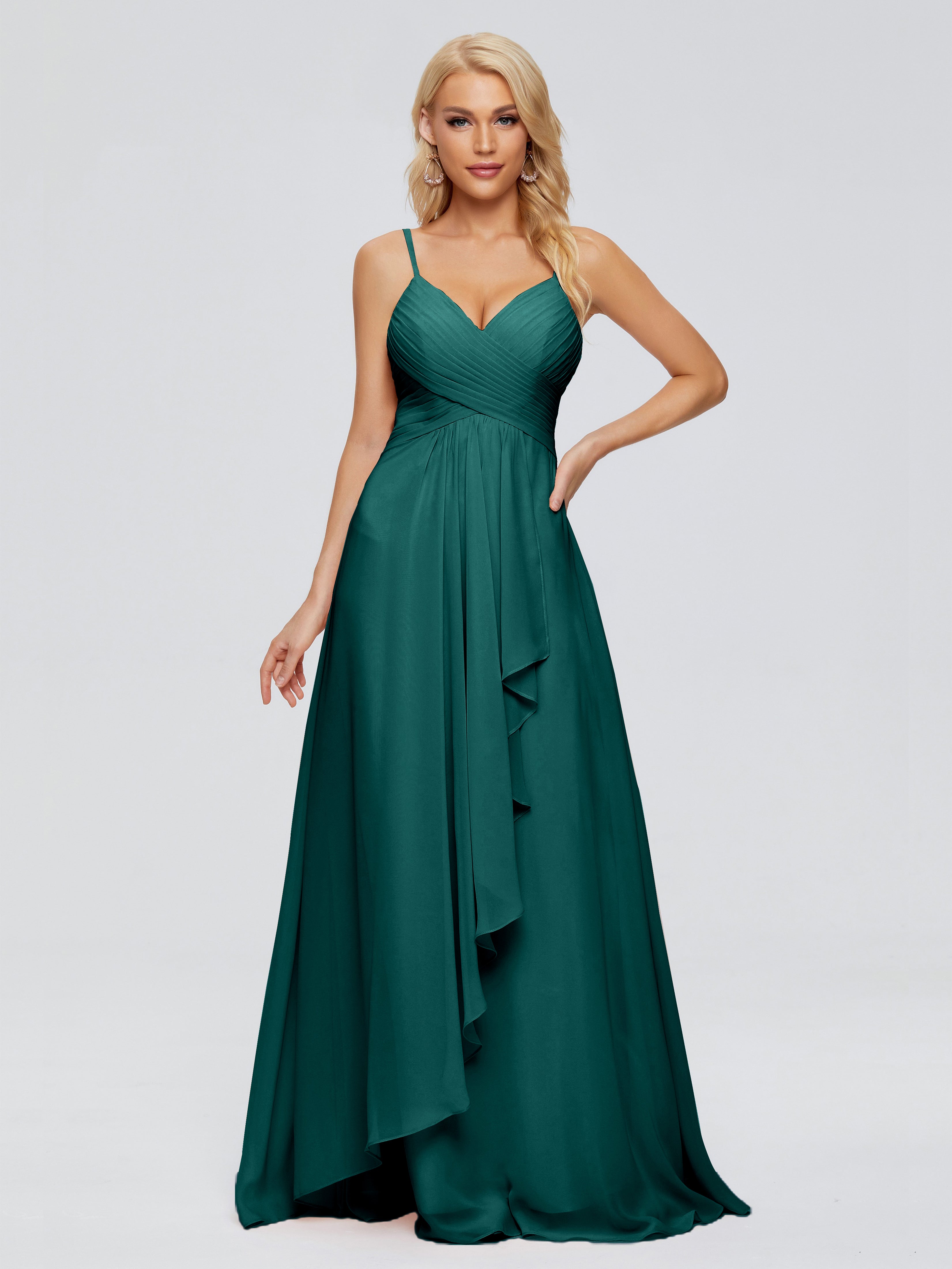 Robes De Demoiselle D'Honneur Paon Trapèze Bretelles Spaghetti Mousseline Robes Demoiselle D'Honneur