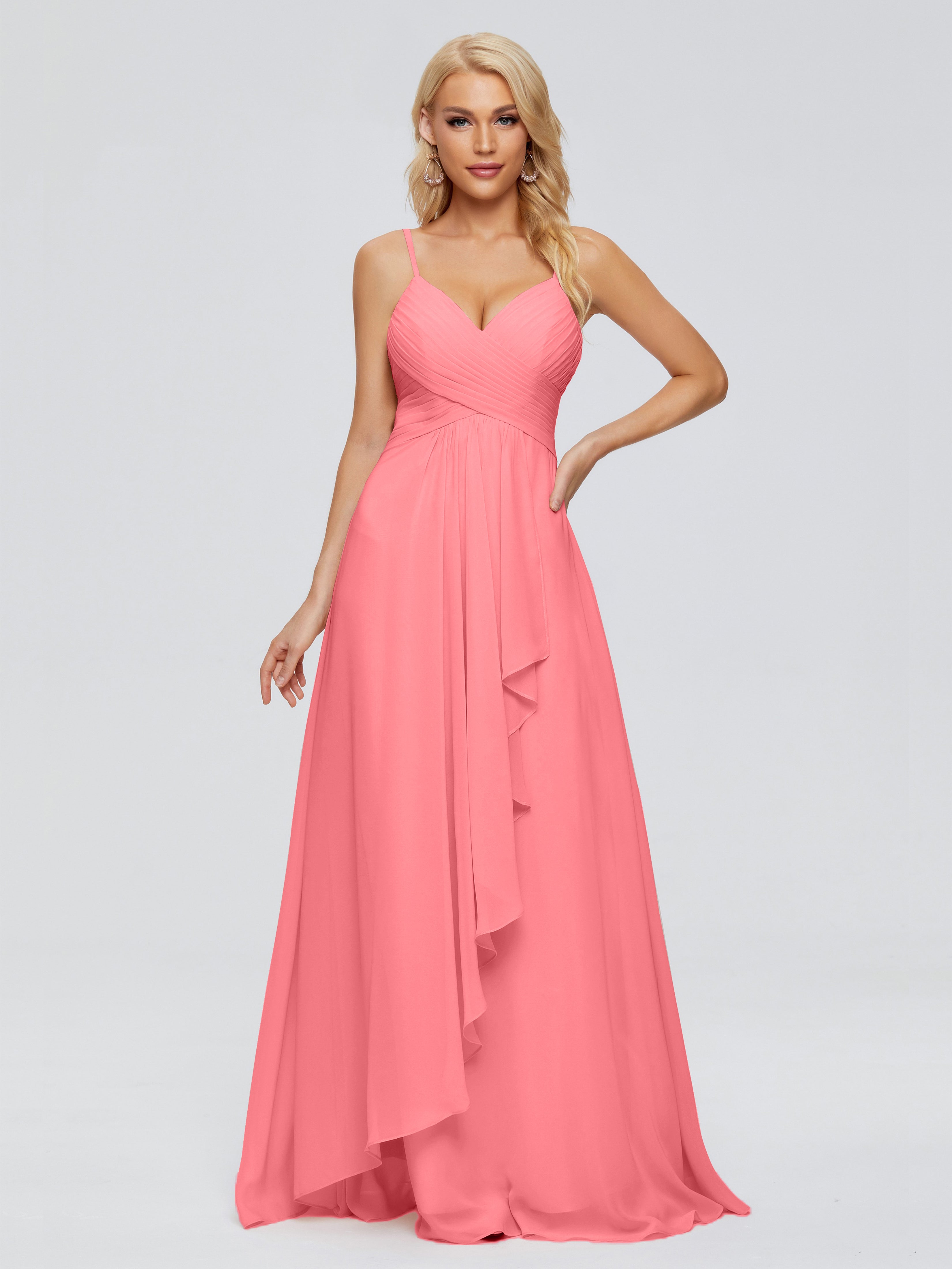 Robes De Demoiselle D'Honneur Pastèque Trapèze Bretelles Spaghetti Mousseline Robes Demoiselle D'Honneur