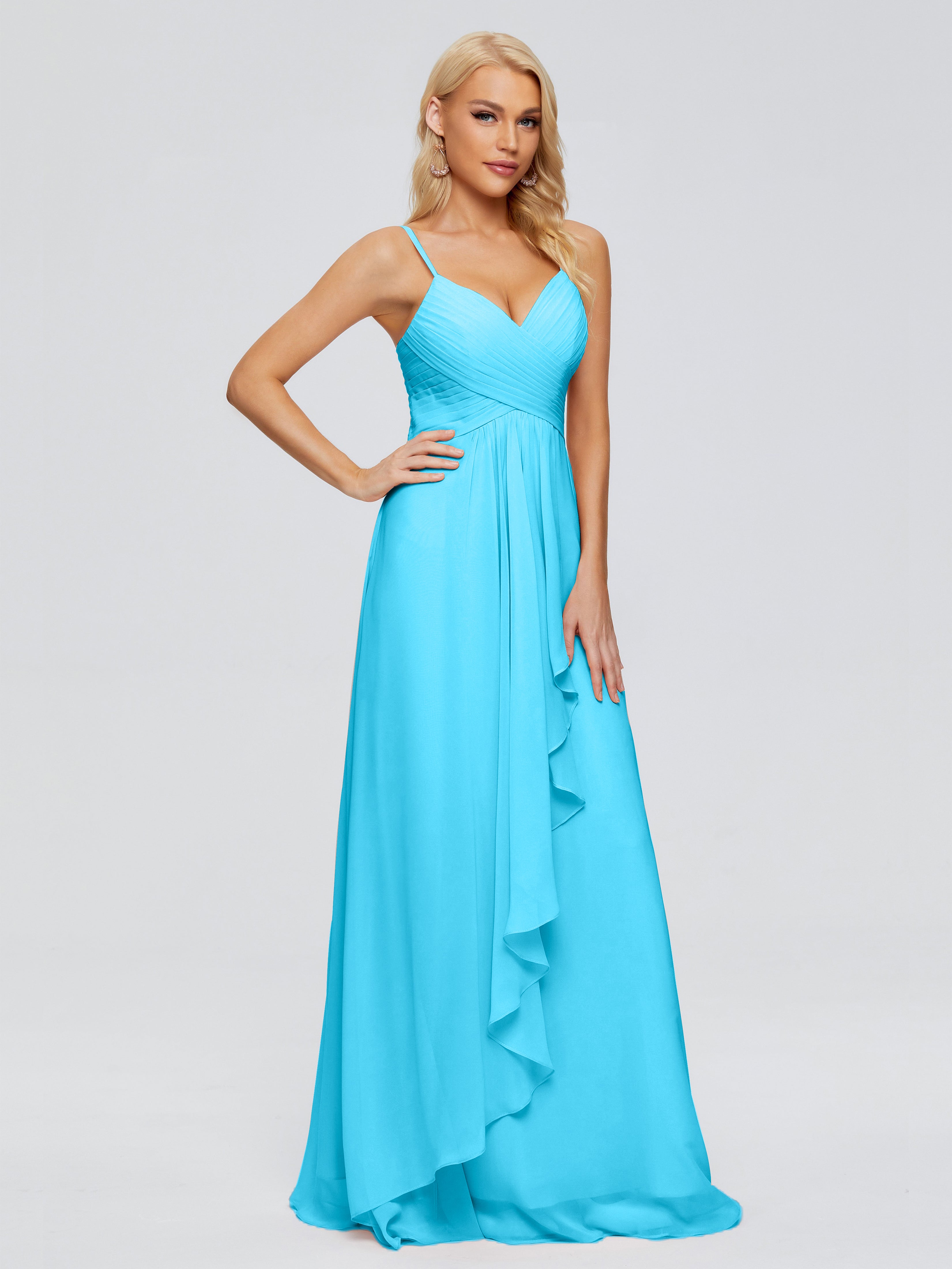 Robe De Demoiselle D'Honneur En Piscine Trapèze Bretelles Spaghetti Mousseline Robes Demoiselle D'Honneur