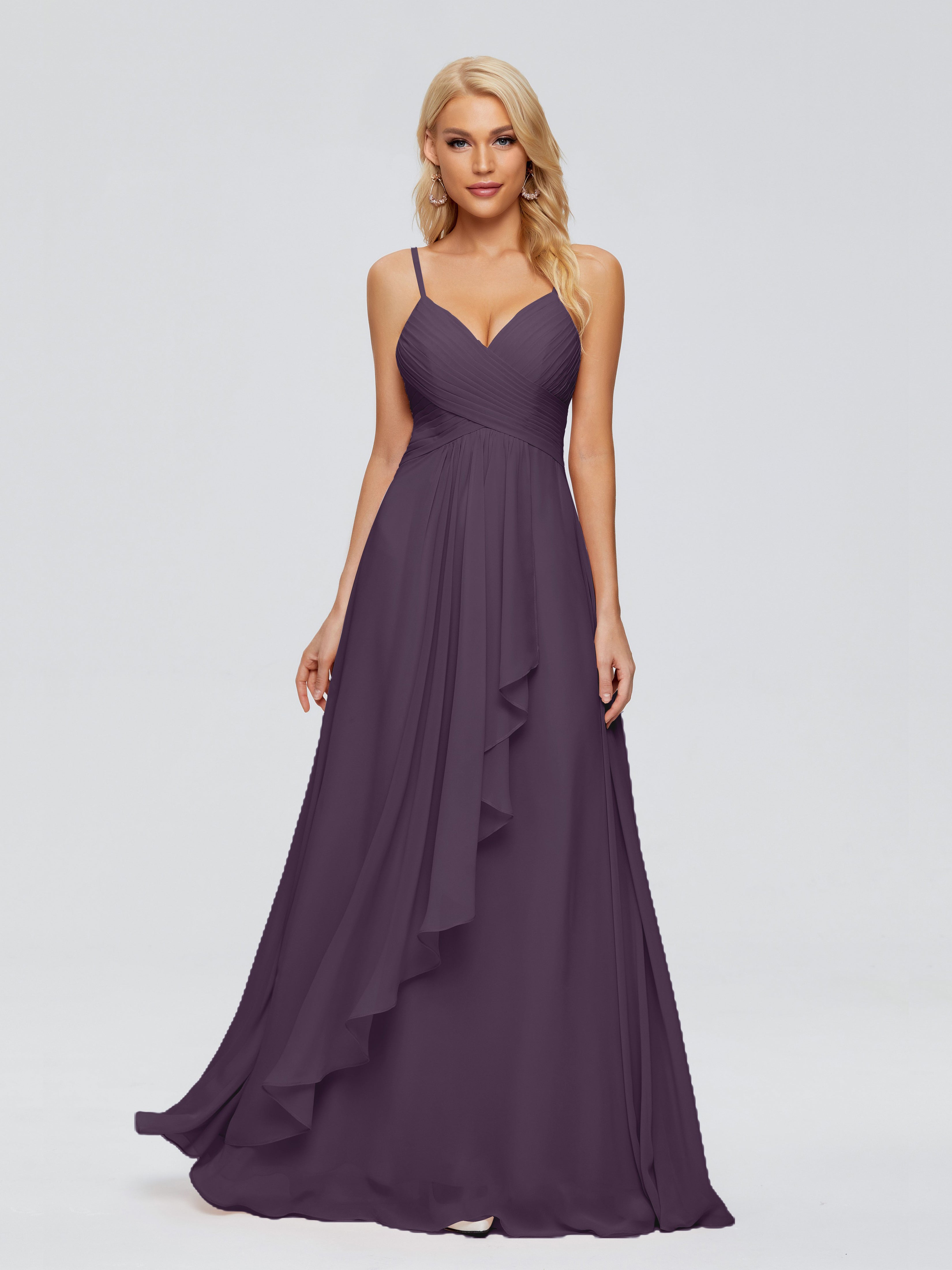 Robe De Demoiselle D'Honneur En Plum Trapèze Bretelles Spaghetti Mousseline Robes Demoiselle D'Honneur