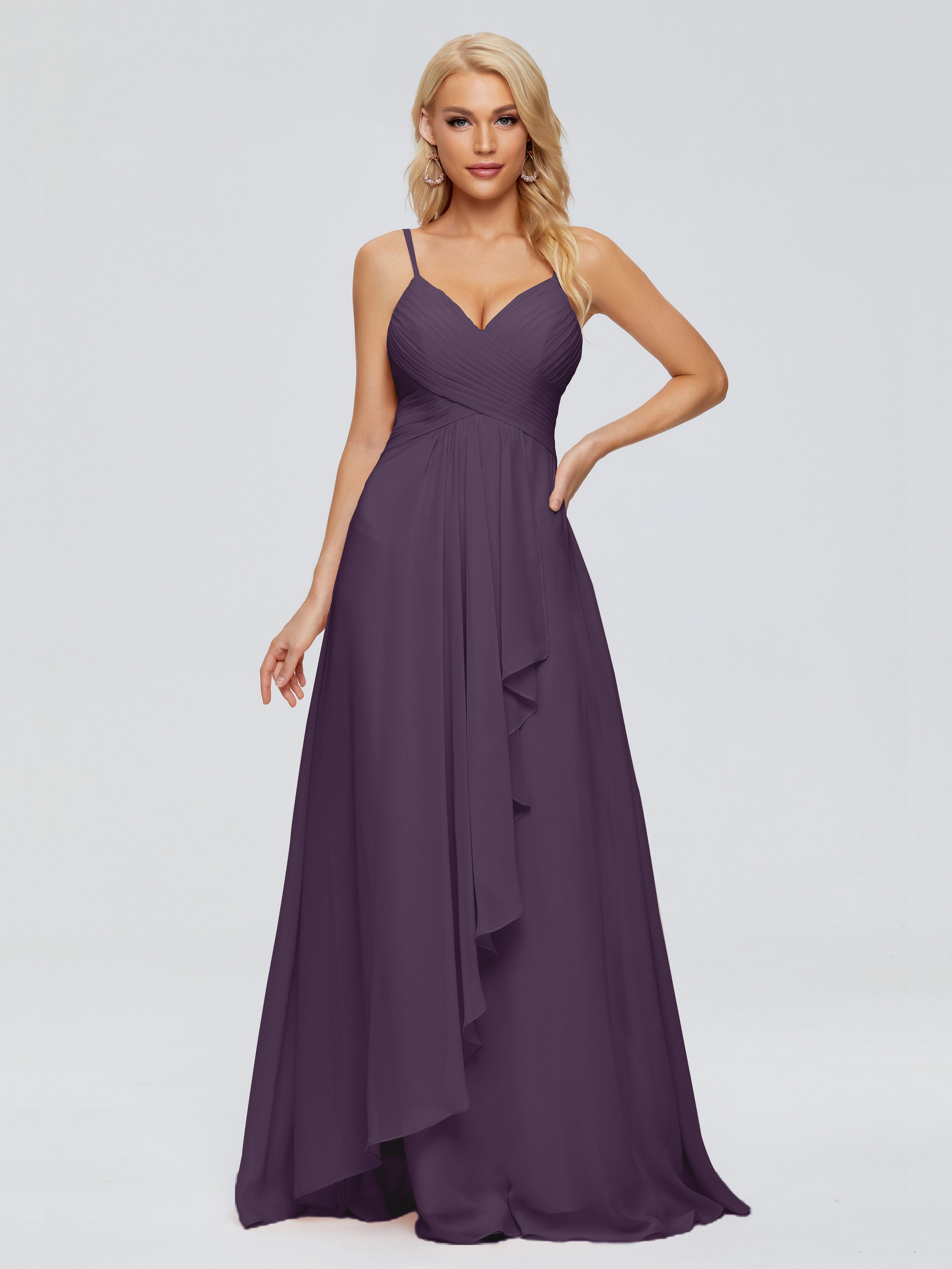 Robe De Demoiselle D'Honneur En Plum Trapèze Bretelles Spaghetti Mousseline Robes Demoiselle D'Honneur