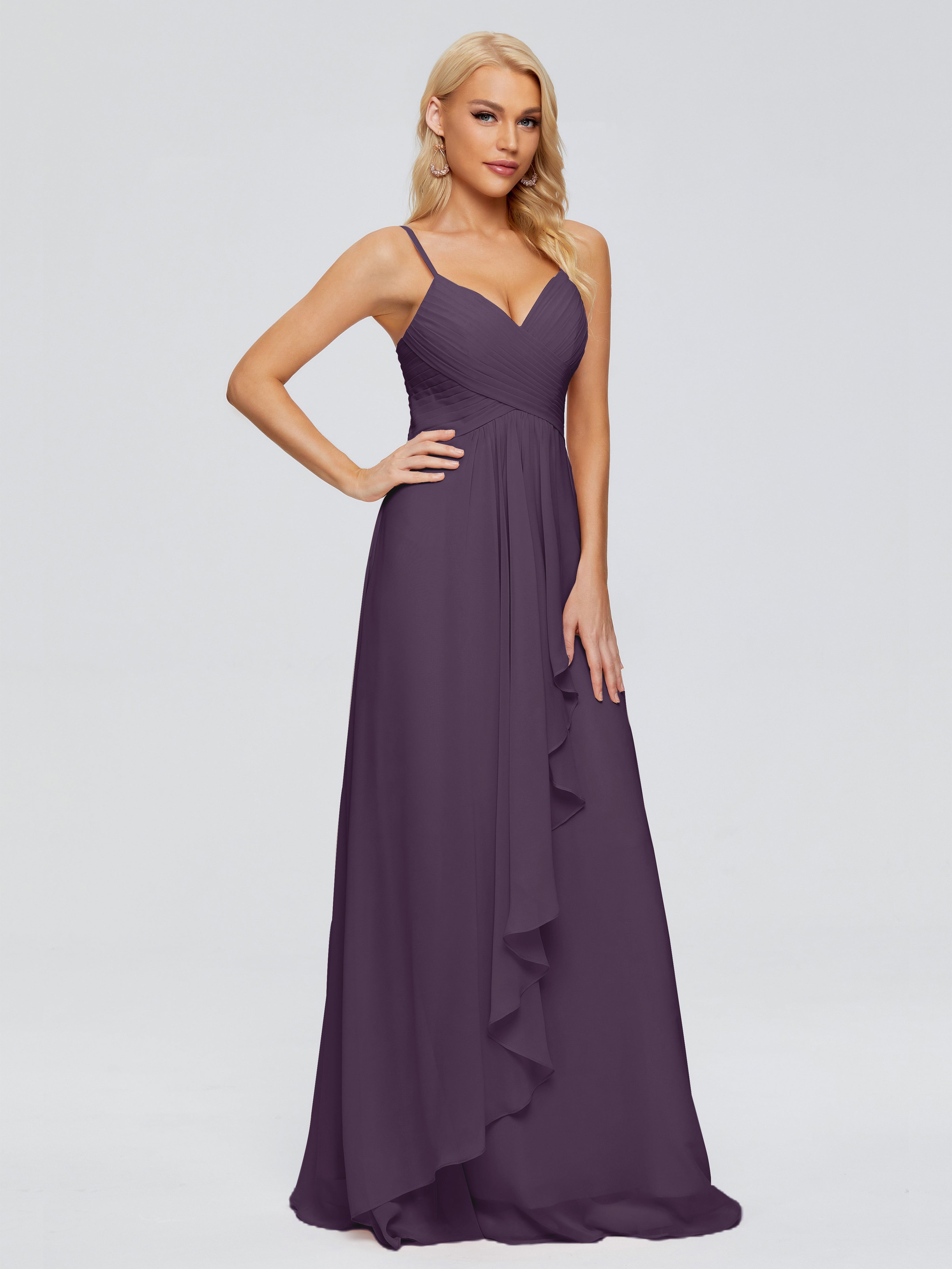 Robe De Demoiselle D'Honneur En Plum Trapèze Bretelles Spaghetti Mousseline Robes Demoiselle D'Honneur