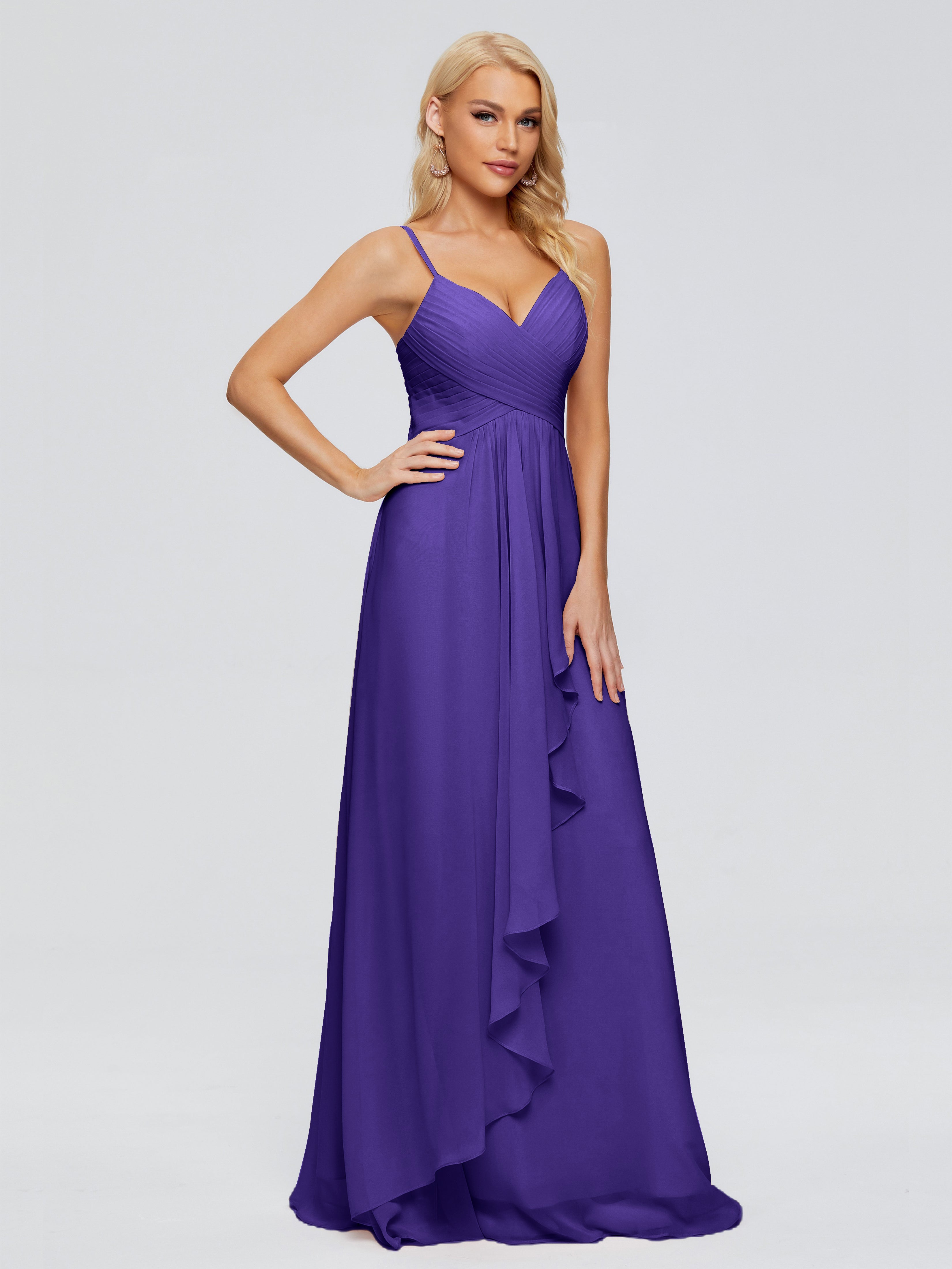 Robes De Demoiselle D'Honneur En Régence Trapèze Bretelles Spaghetti Mousseline Robes Demoiselle D'Honneur