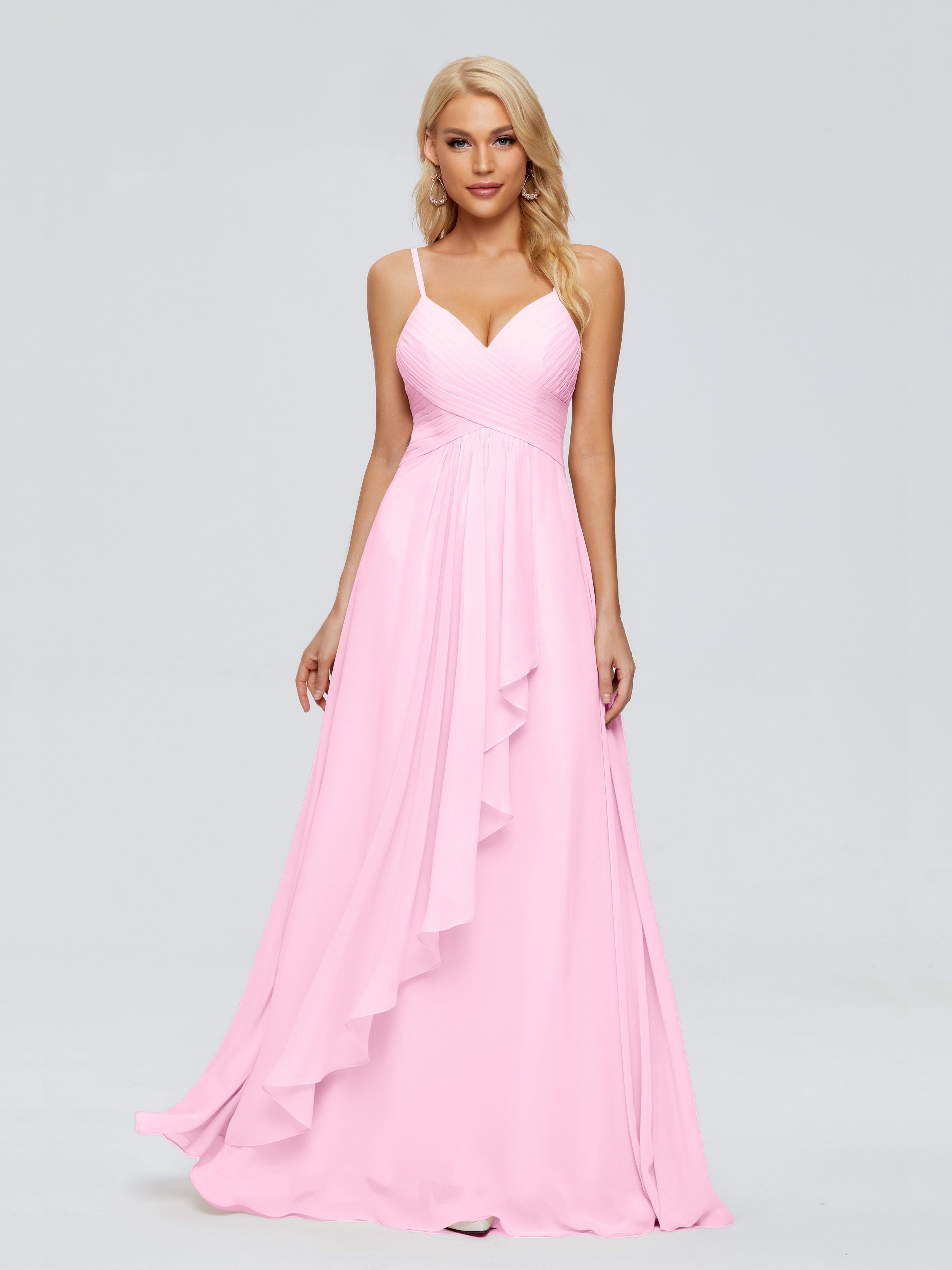 Robes De Demoiselle D'Honneur Rose Bonbon Trapèze Bretelles Spaghetti Mousseline Robes Demoiselle D'Honneur