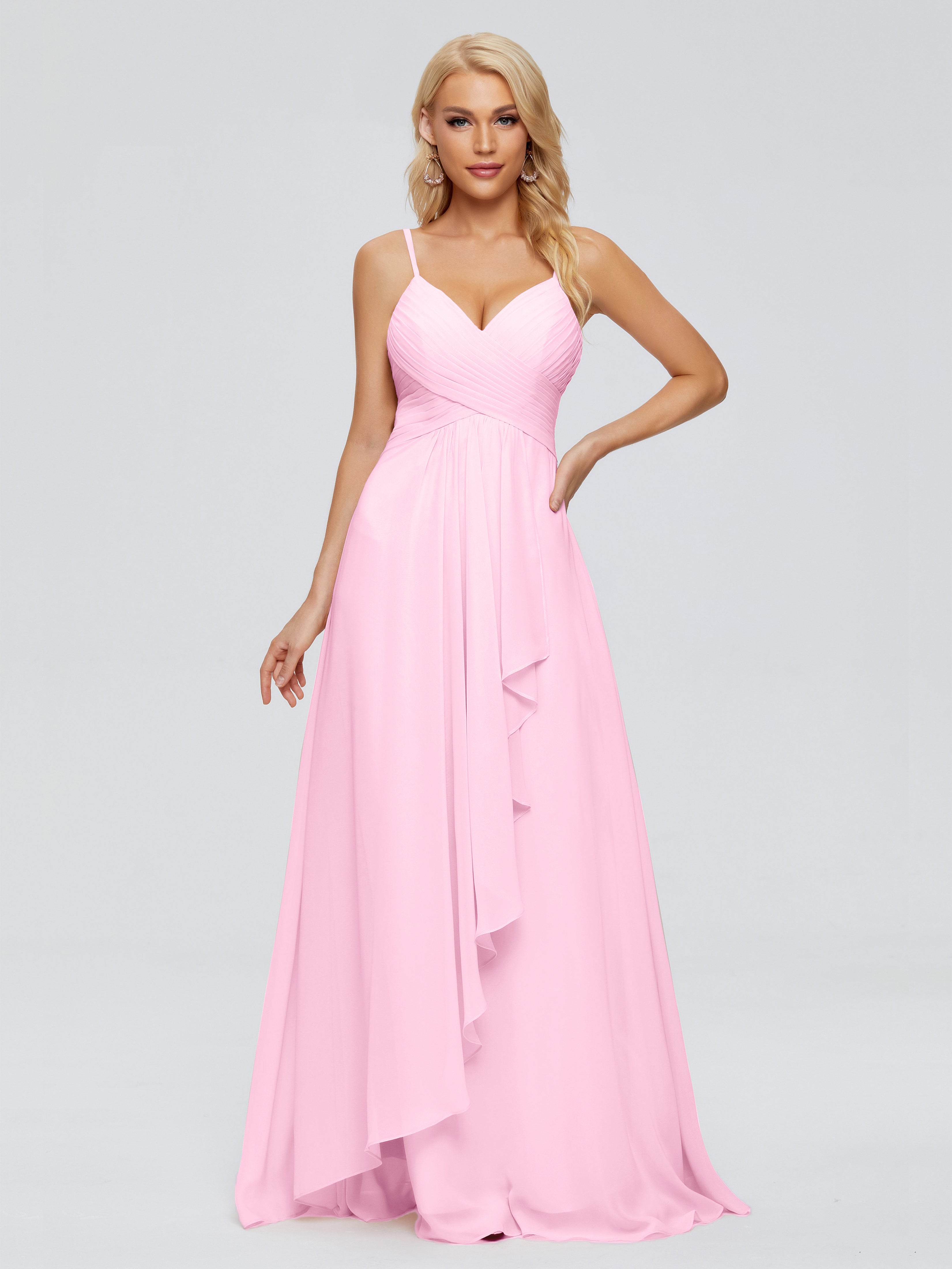 Robes De Demoiselle D'Honneur Rose Bonbon Trapèze Bretelles Spaghetti Mousseline Robes Demoiselle D'Honneur