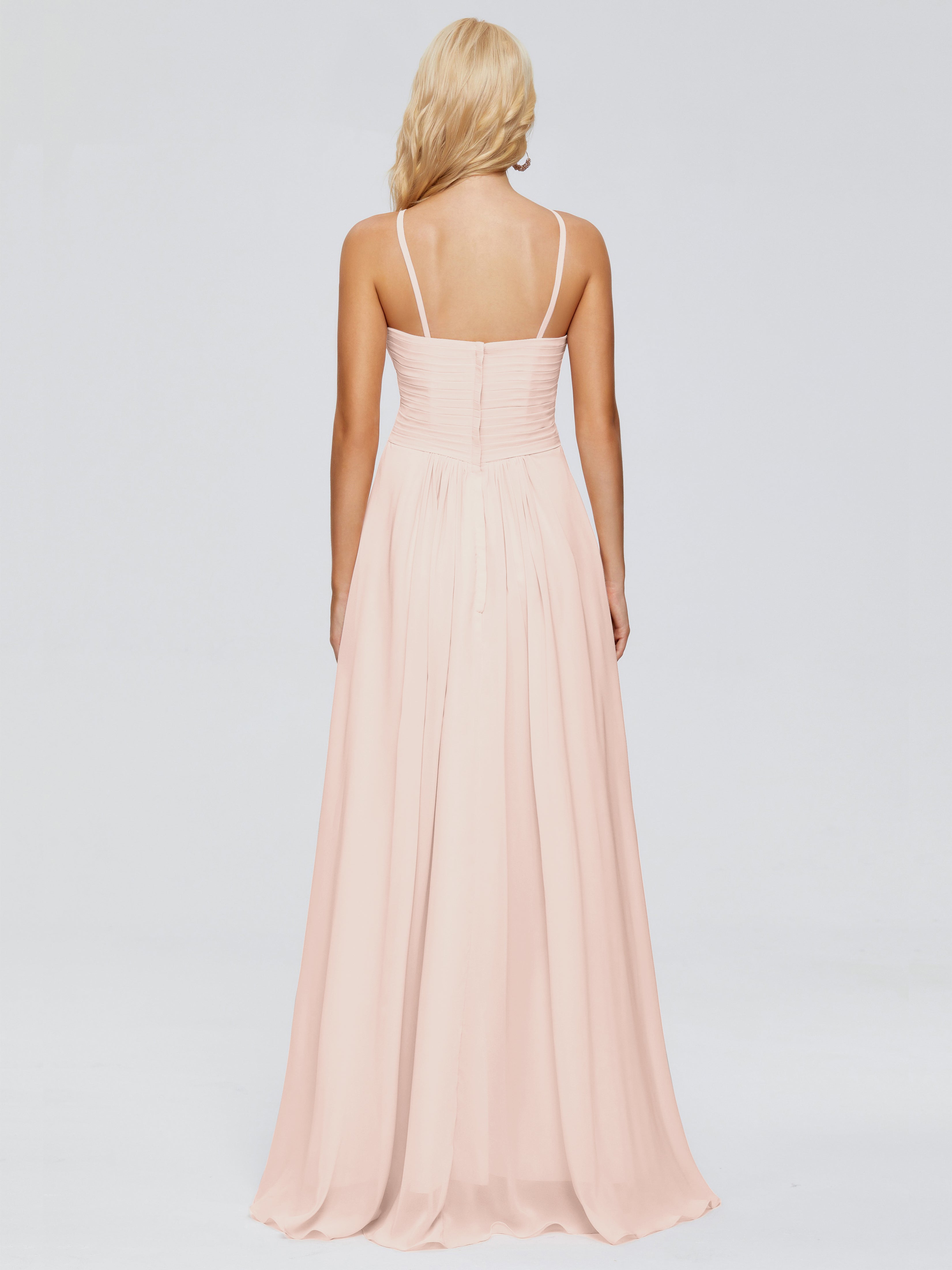 Robe De Demoiselle D'Honneur En Perles Trapèze Bretelles Spaghetti Mousseline Robes Demoiselle D'Honneur