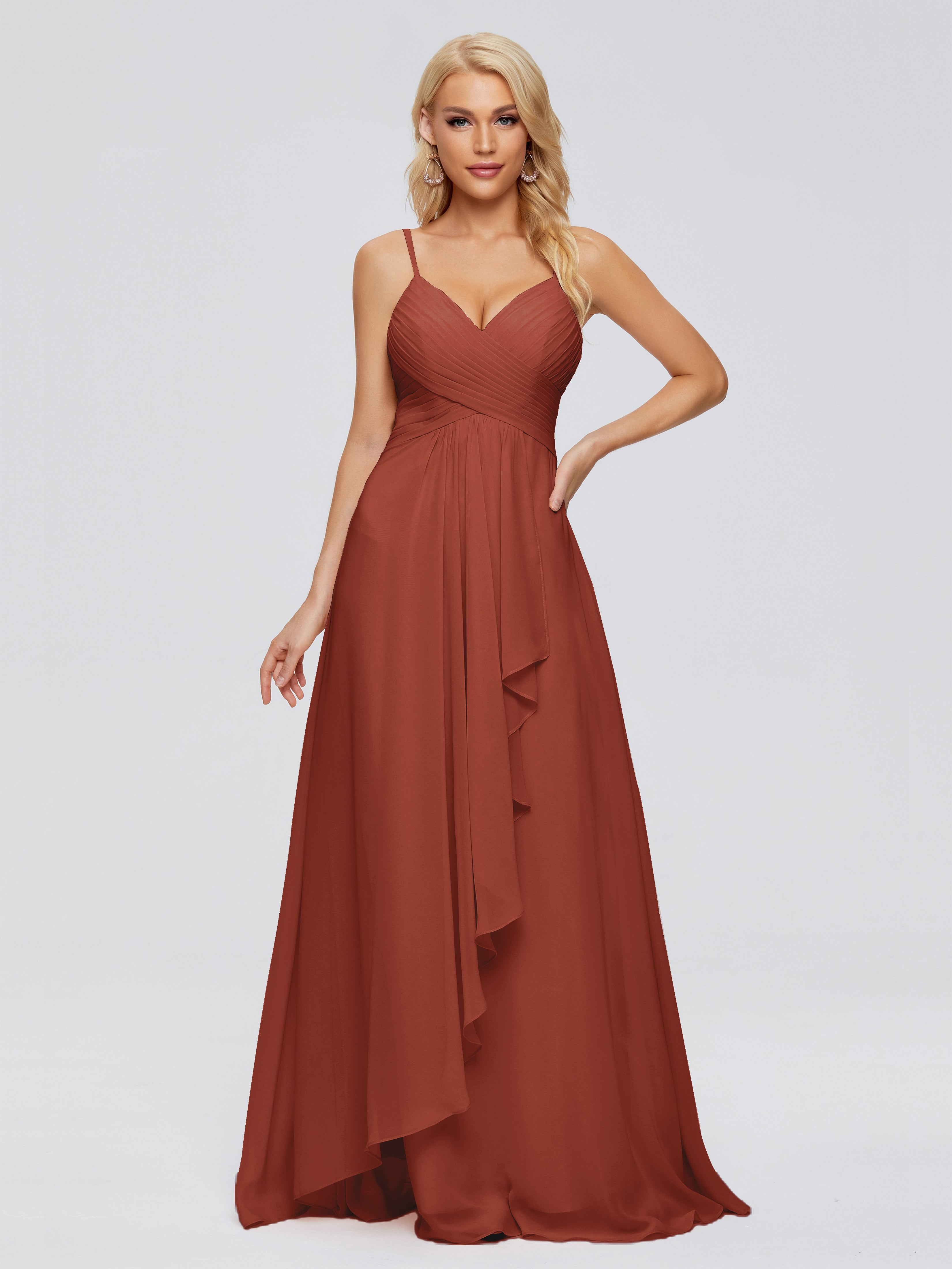 Demoiselle D'Honneur De Rouille Trapèze Bretelles Spaghetti Mousseline Robes Demoiselle D'Honneur