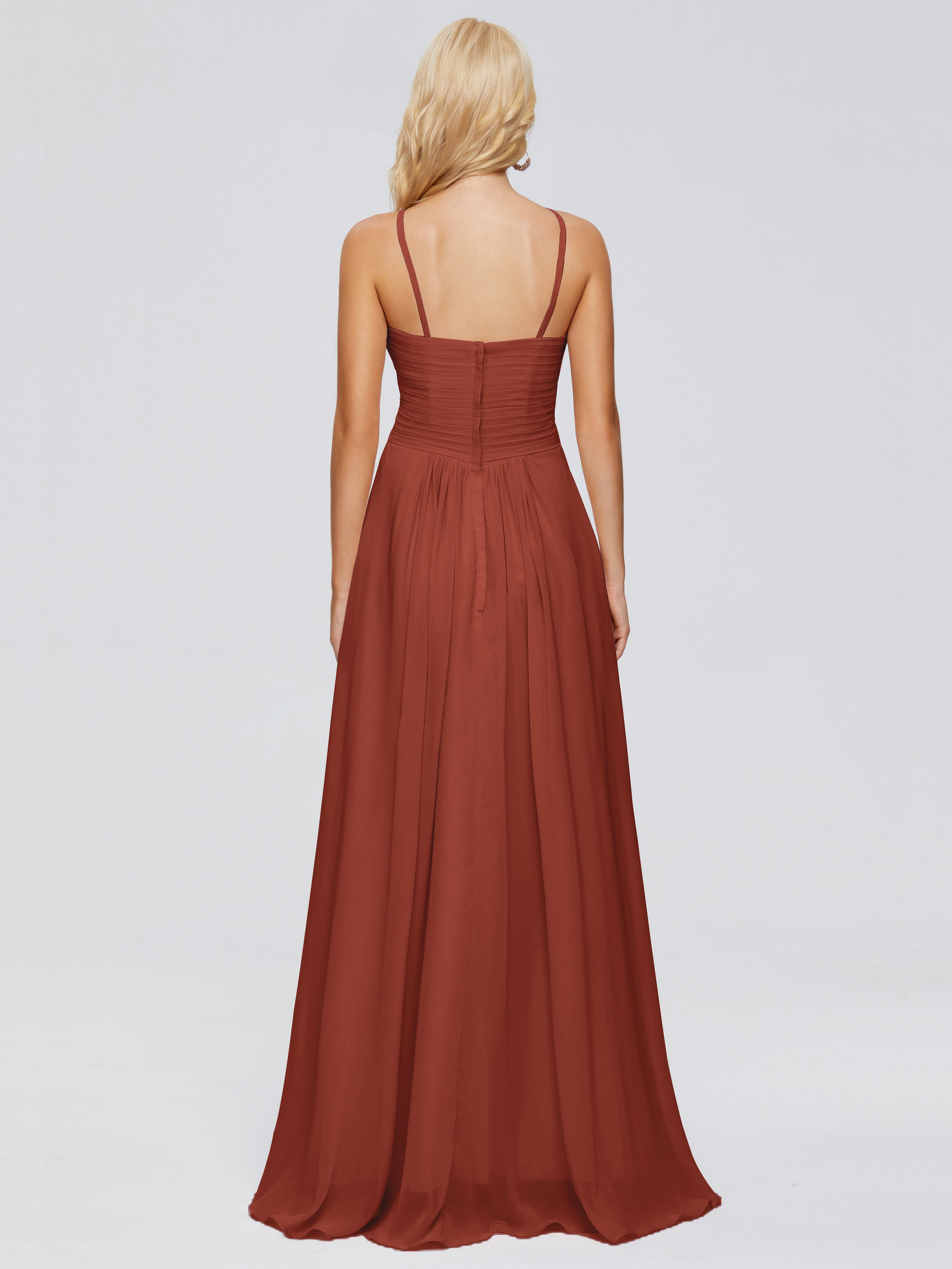 Demoiselle D'Honneur De Rouille Trapèze Bretelles Spaghetti Mousseline Robes Demoiselle D'Honneur