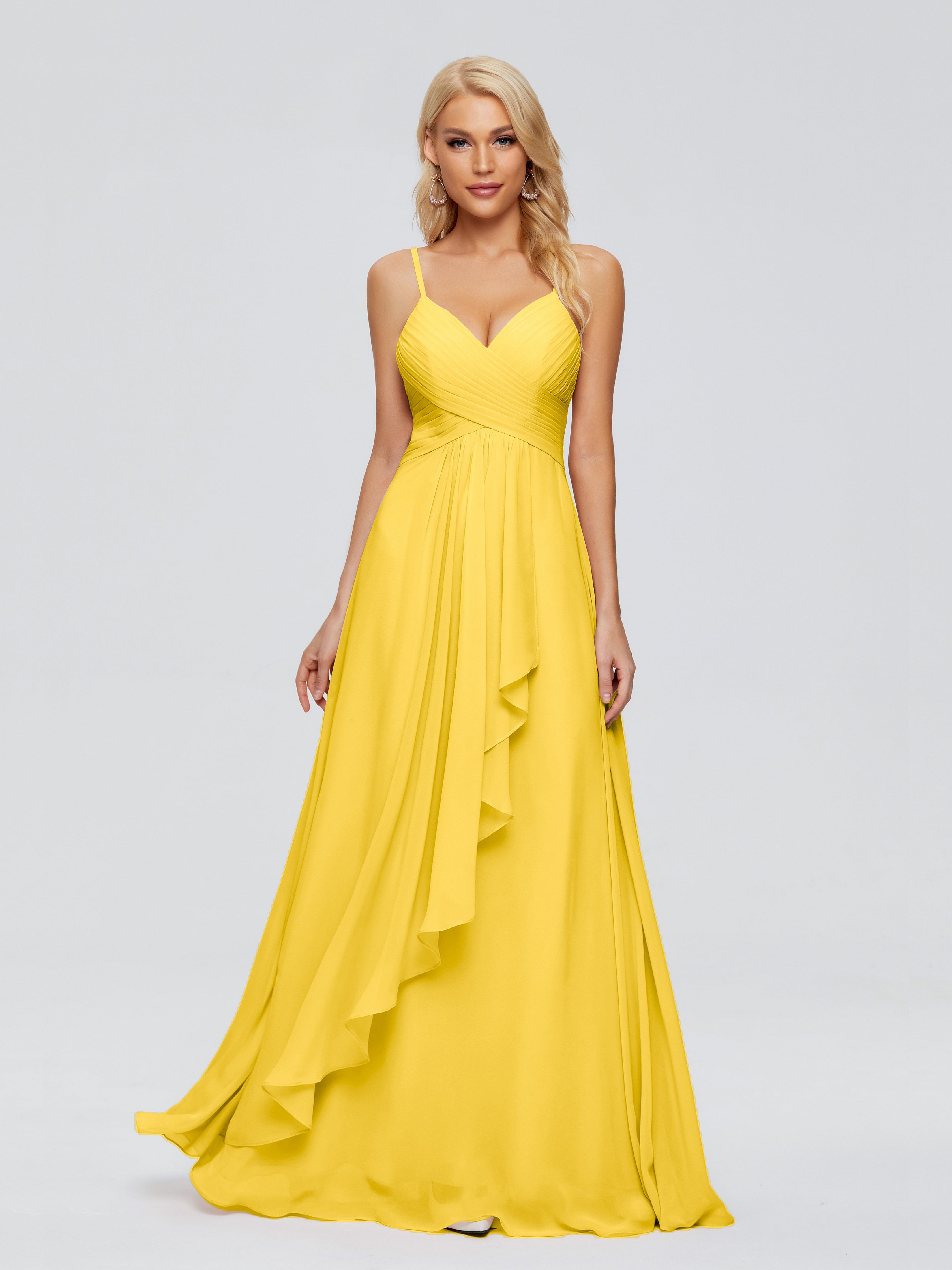 Robe De Demoiselle D'Honneur Souci Trapèze Bretelles Spaghetti Mousseline Robes Demoiselle D'Honneur