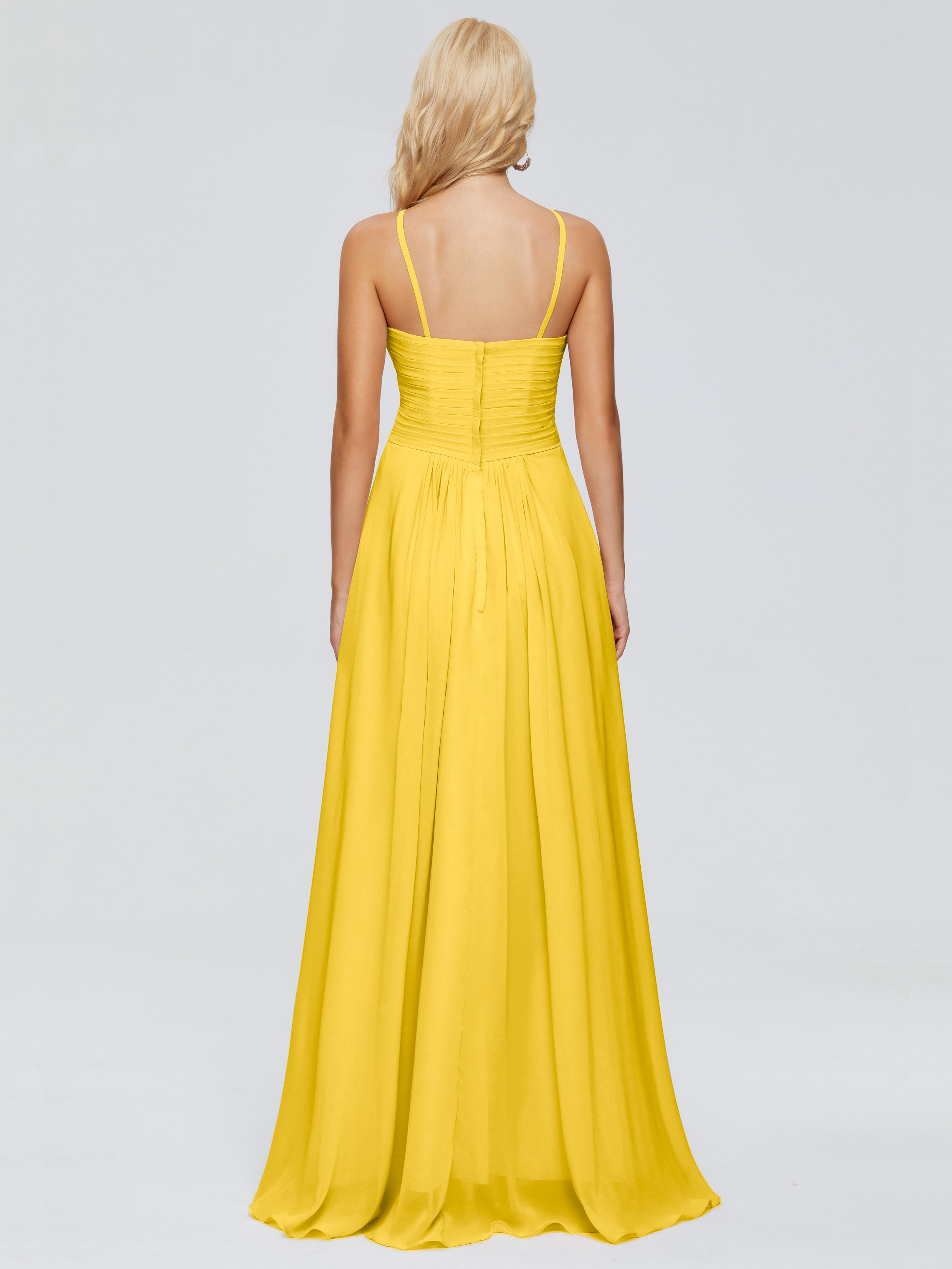 Robe De Demoiselle D'Honneur Souci Trapèze Bretelles Spaghetti Mousseline Robes Demoiselle D'Honneur