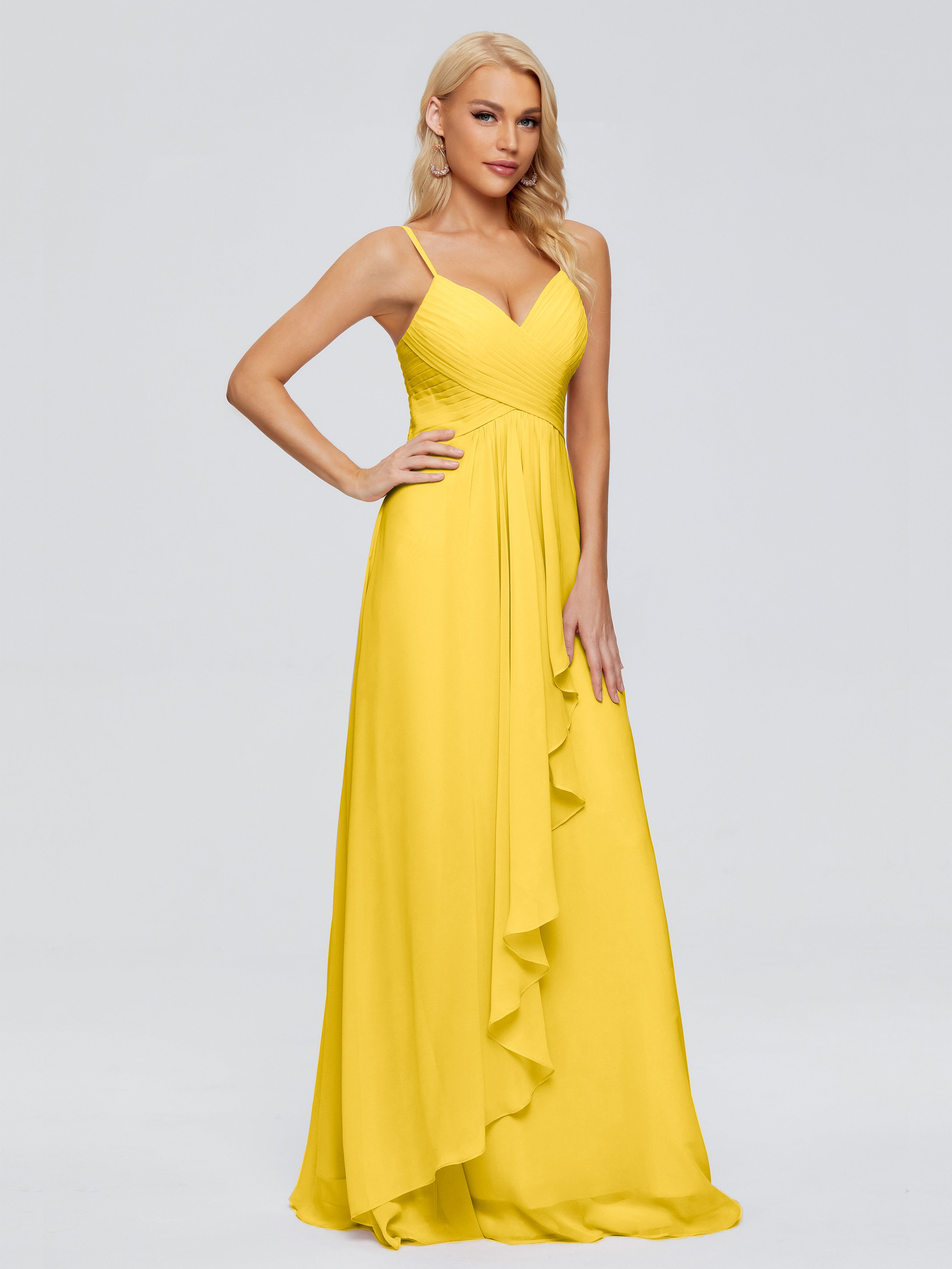 Robe De Demoiselle D'Honneur Souci Trapèze Bretelles Spaghetti Mousseline Robes Demoiselle D'Honneur