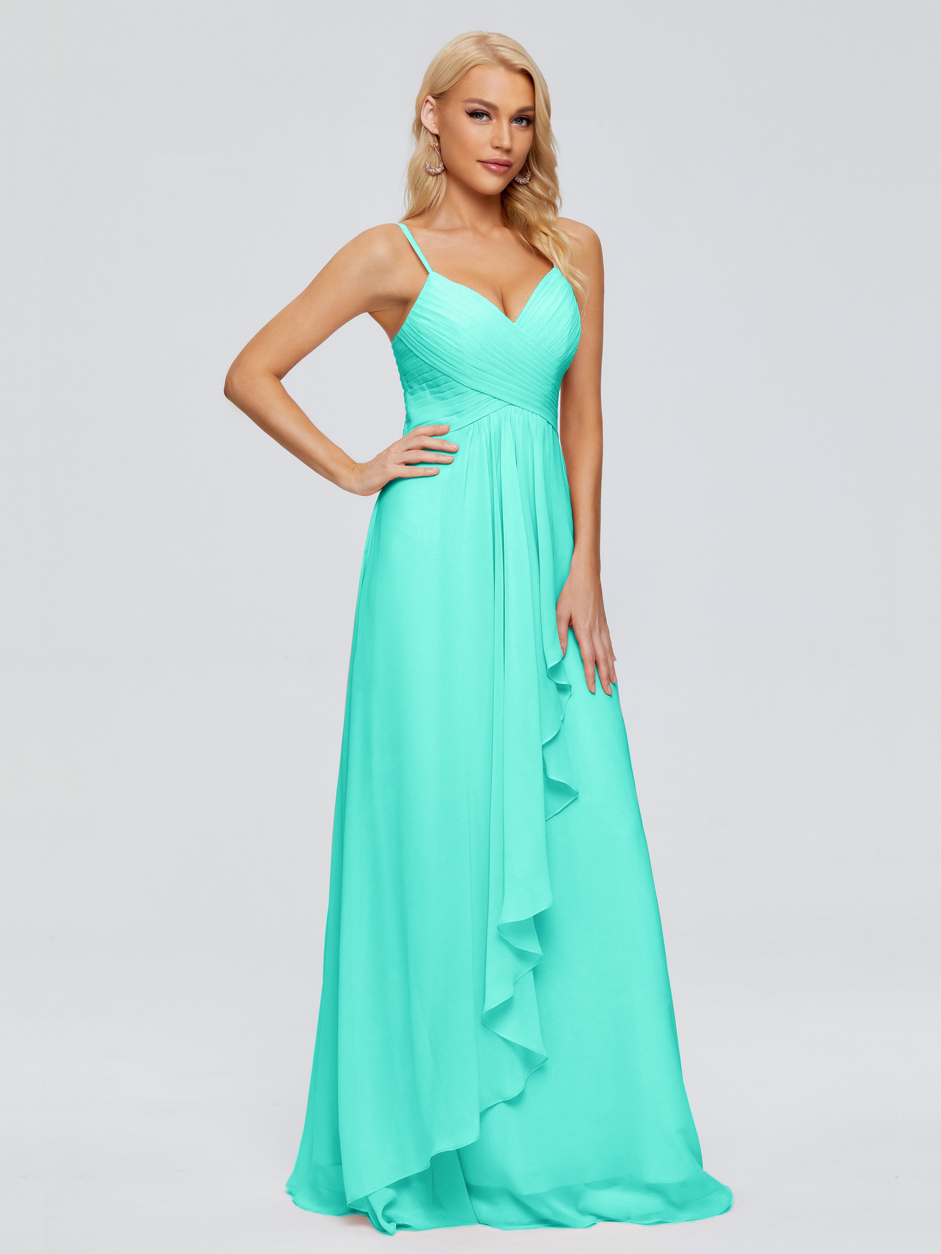 Robes De Demoiselle D'Honneur Spa Trapèze Bretelles Spaghetti Mousseline Robes Demoiselle D'Honneur