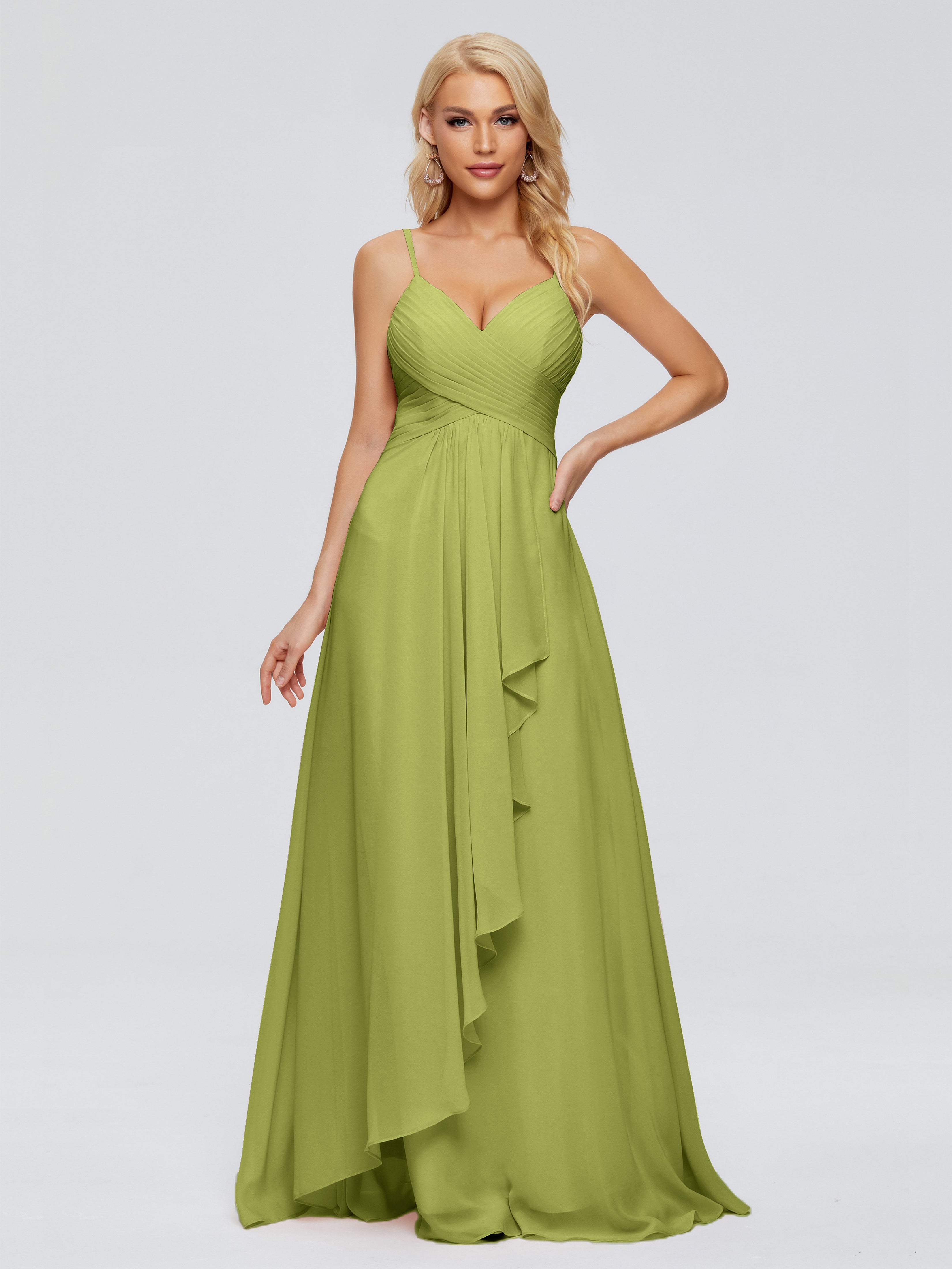 Robes De Demoiselle D'Honneur Trèfle Trapèze Bretelles Spaghetti Mousseline Robes Demoiselle D'Honneur