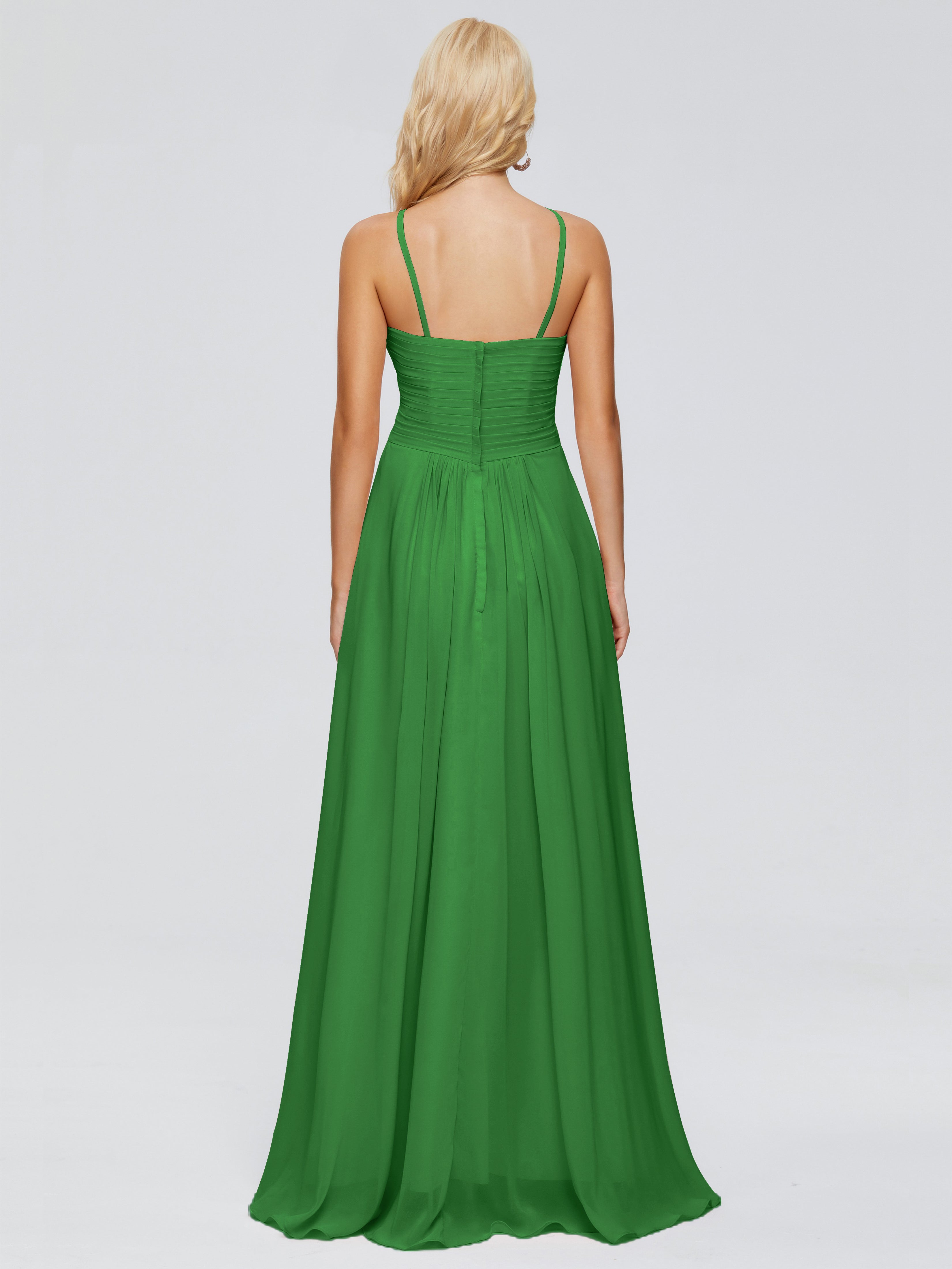 Robe Demoiselle D Honneur Vert Trapèze Bretelles Spaghetti Mousseline Robes Demoiselle D'Honneur
