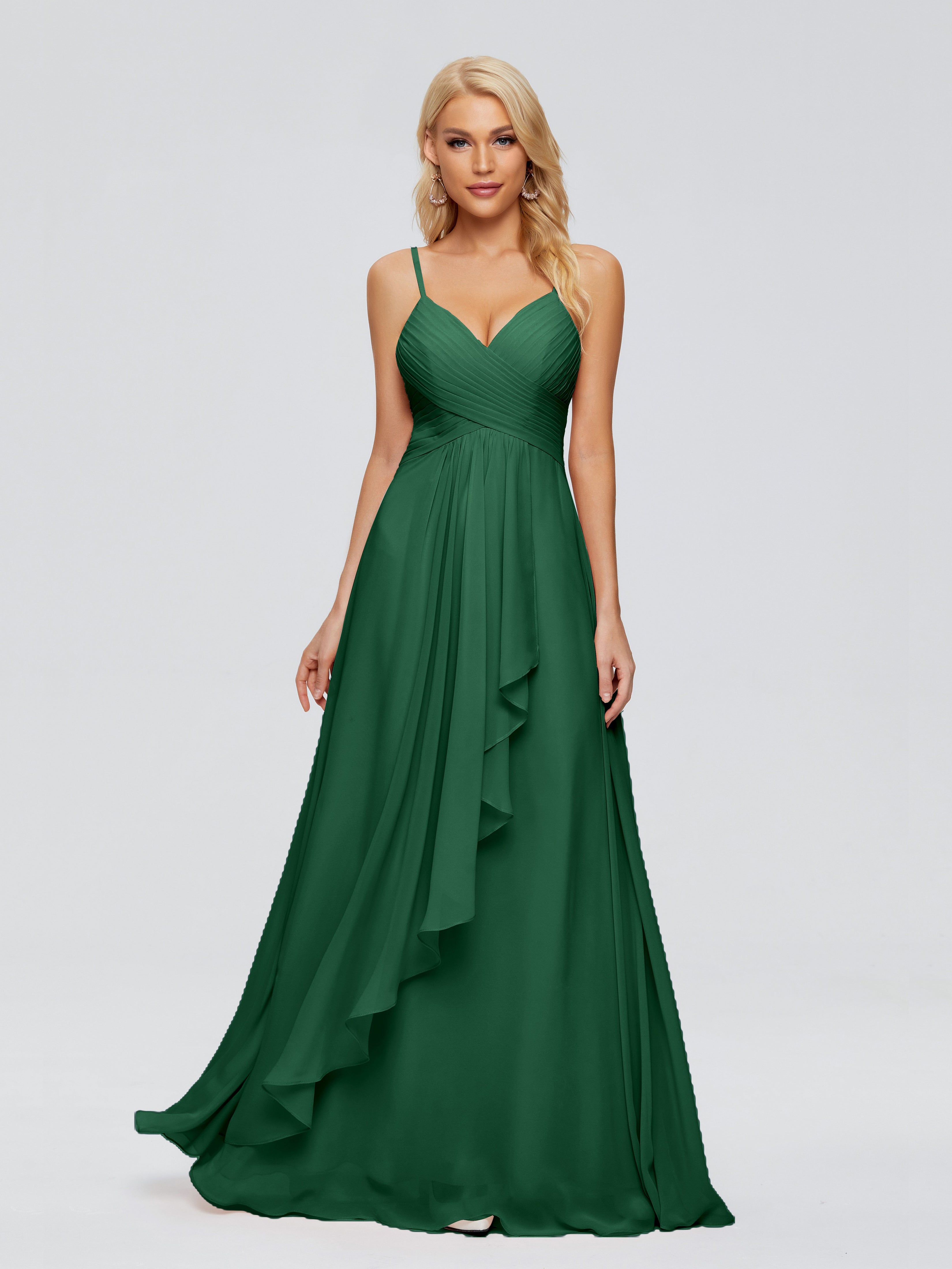 Demoiselle D'Honneur Vert Foncé Trapèze Bretelles Spaghetti Mousseline Robes Demoiselle D'Honneur
