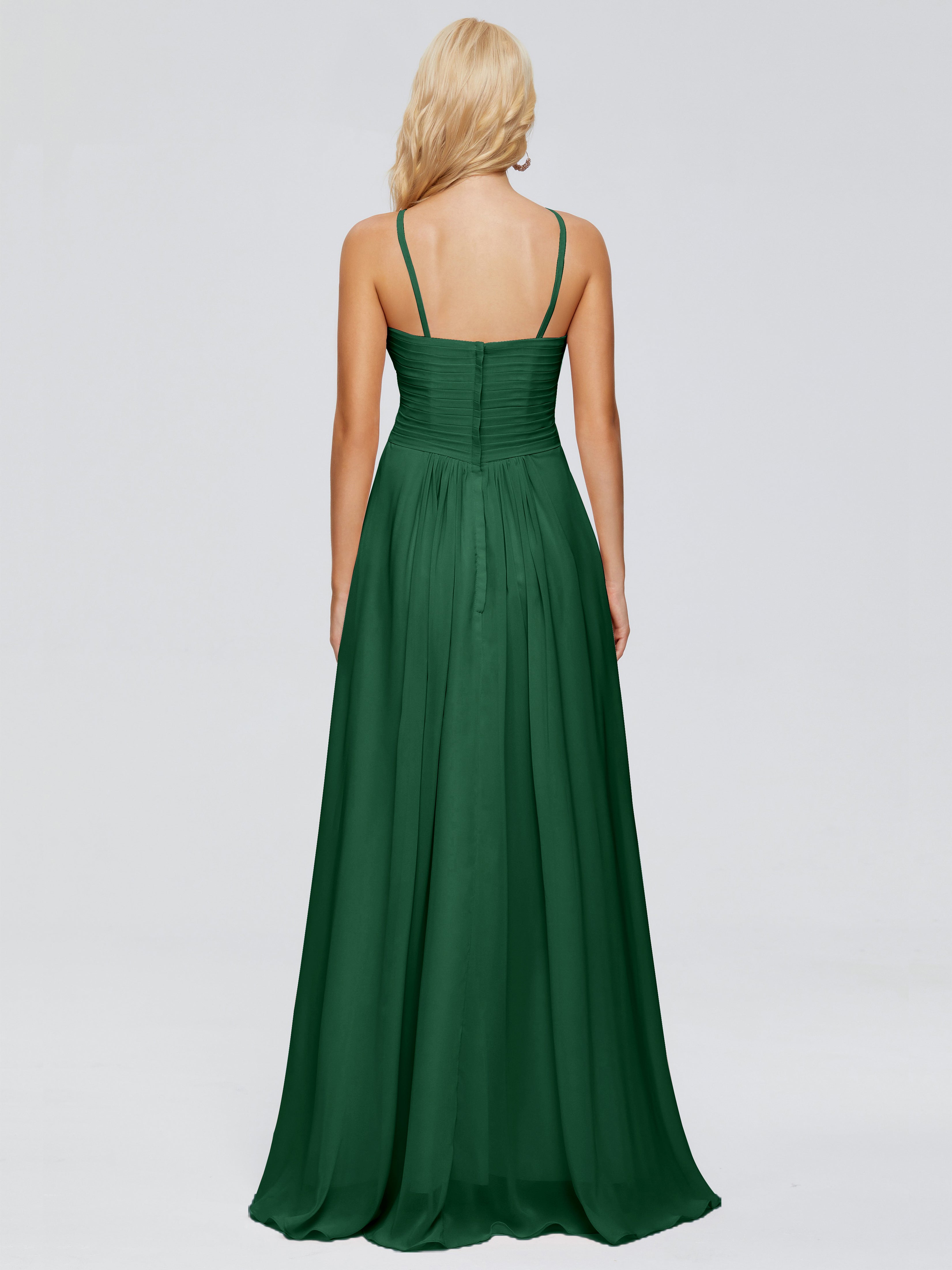 Demoiselle D'Honneur Vert Foncé Trapèze Bretelles Spaghetti Mousseline Robes Demoiselle D'Honneur