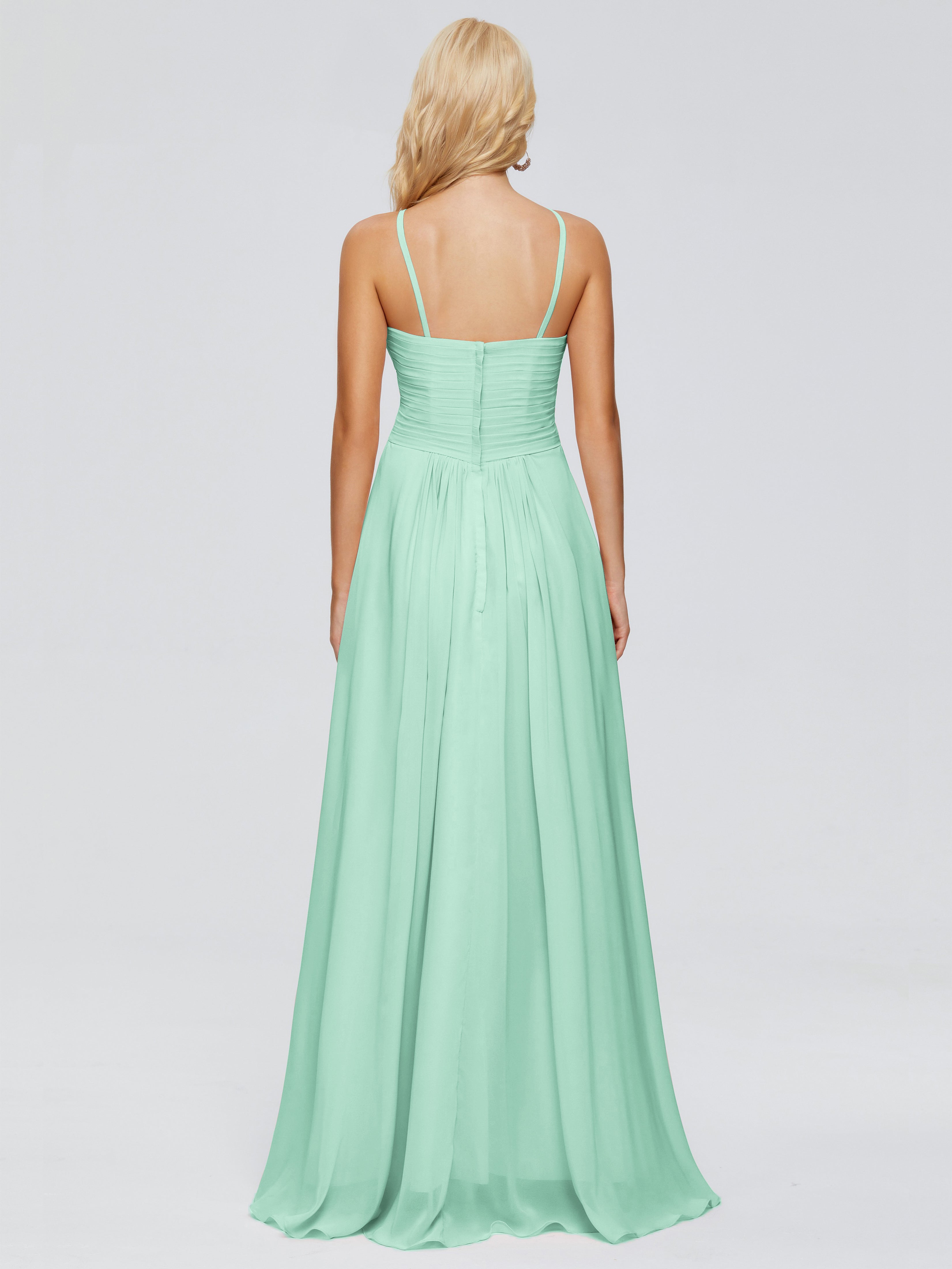 Robe Vert Menthe Demoiselle D Honneur Trapèze Bretelles Spaghetti Mousseline Robes Demoiselle D'Honneur