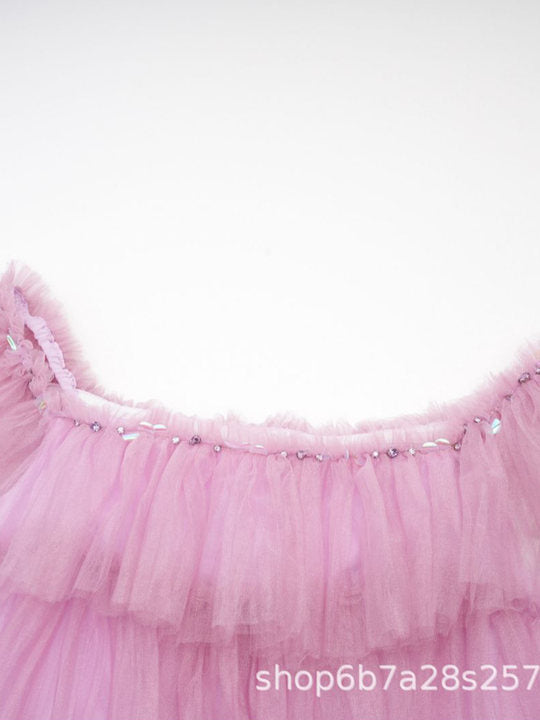 Robe Trapèze Épaule Dénudée Sans Manches Robe de Soirée en Rose