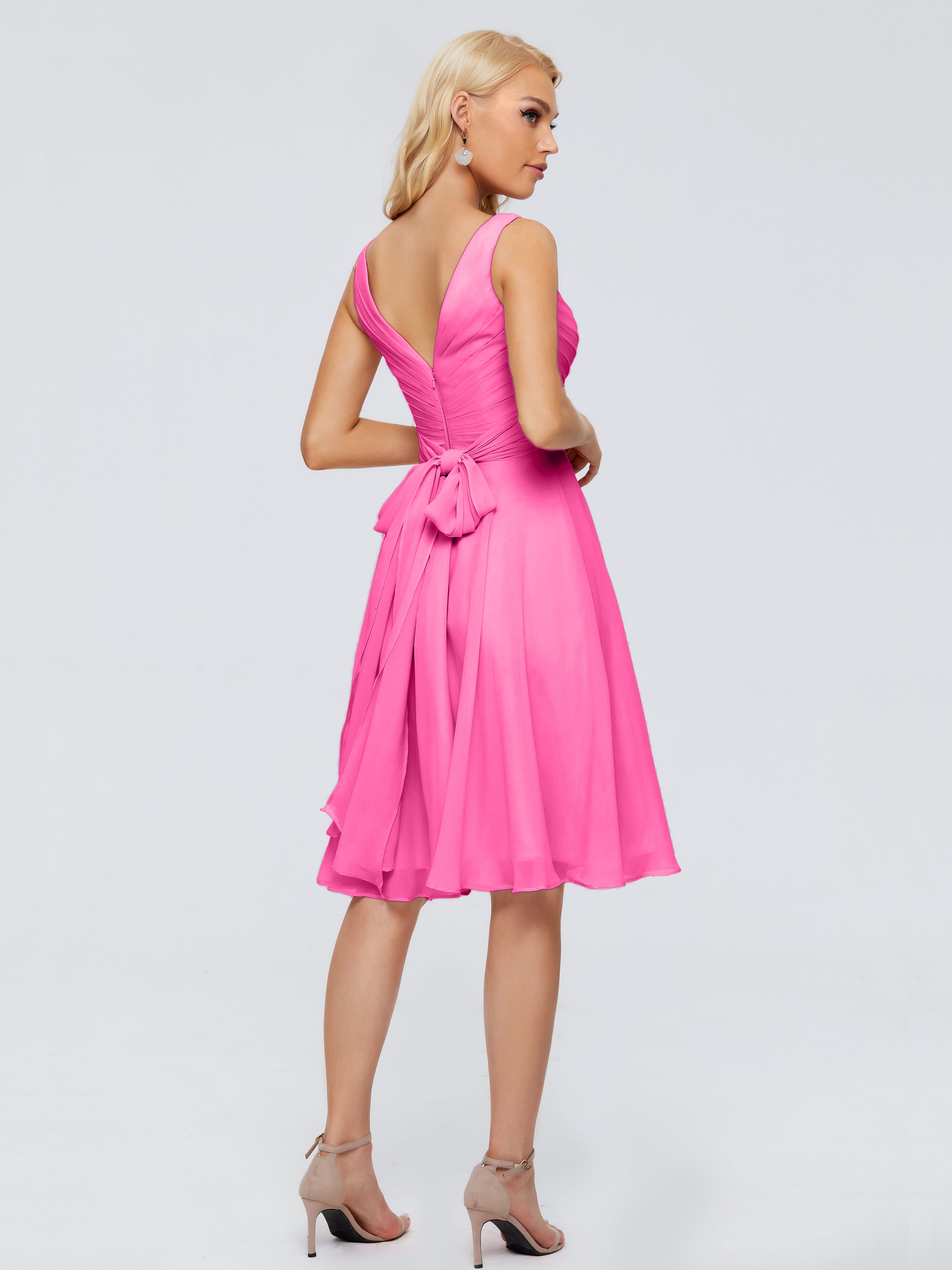 Robe Demoiselle D Honneur Azalée Col V Longueur Genou Mousseline Robes Demoiselle D'Honneur