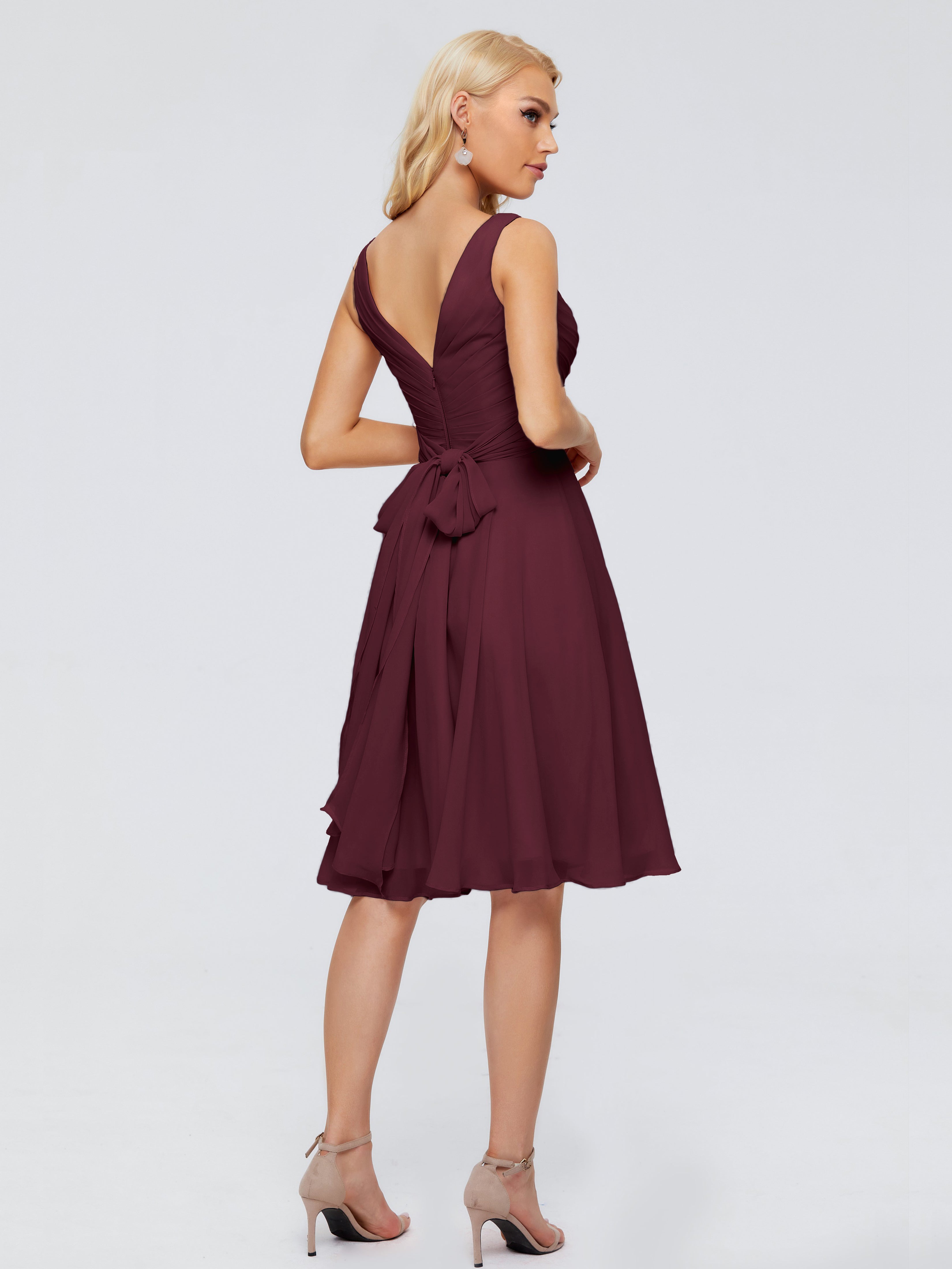 Robes De Demoiselle D'Honneur Cabernet Col V Longueur Genou Mousseline Robes Demoiselle D'Honneur