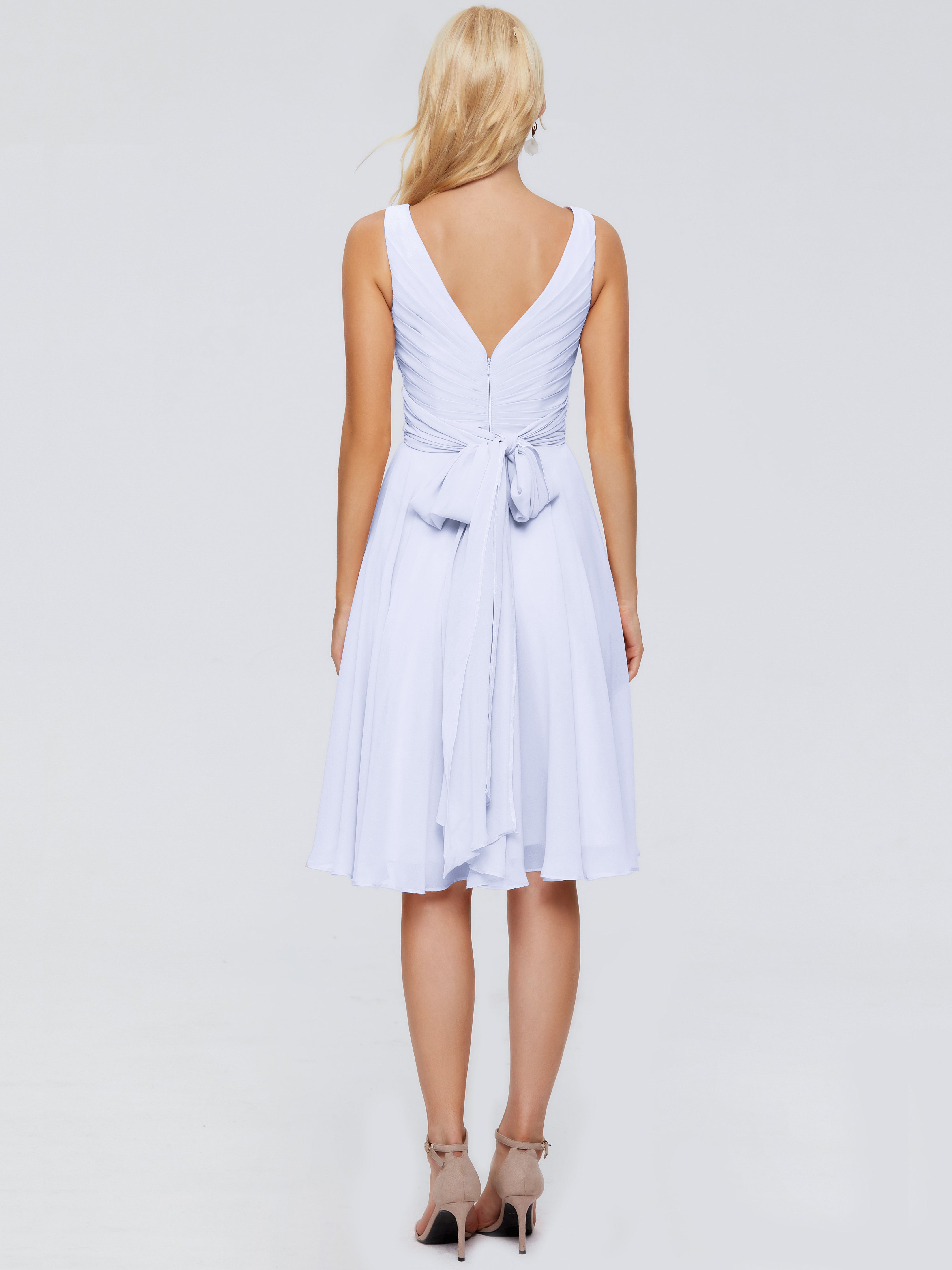 Robe Lavande Demoiselle D Honneur Col V Longueur Genou Mousseline Robes Demoiselle D'Honneur