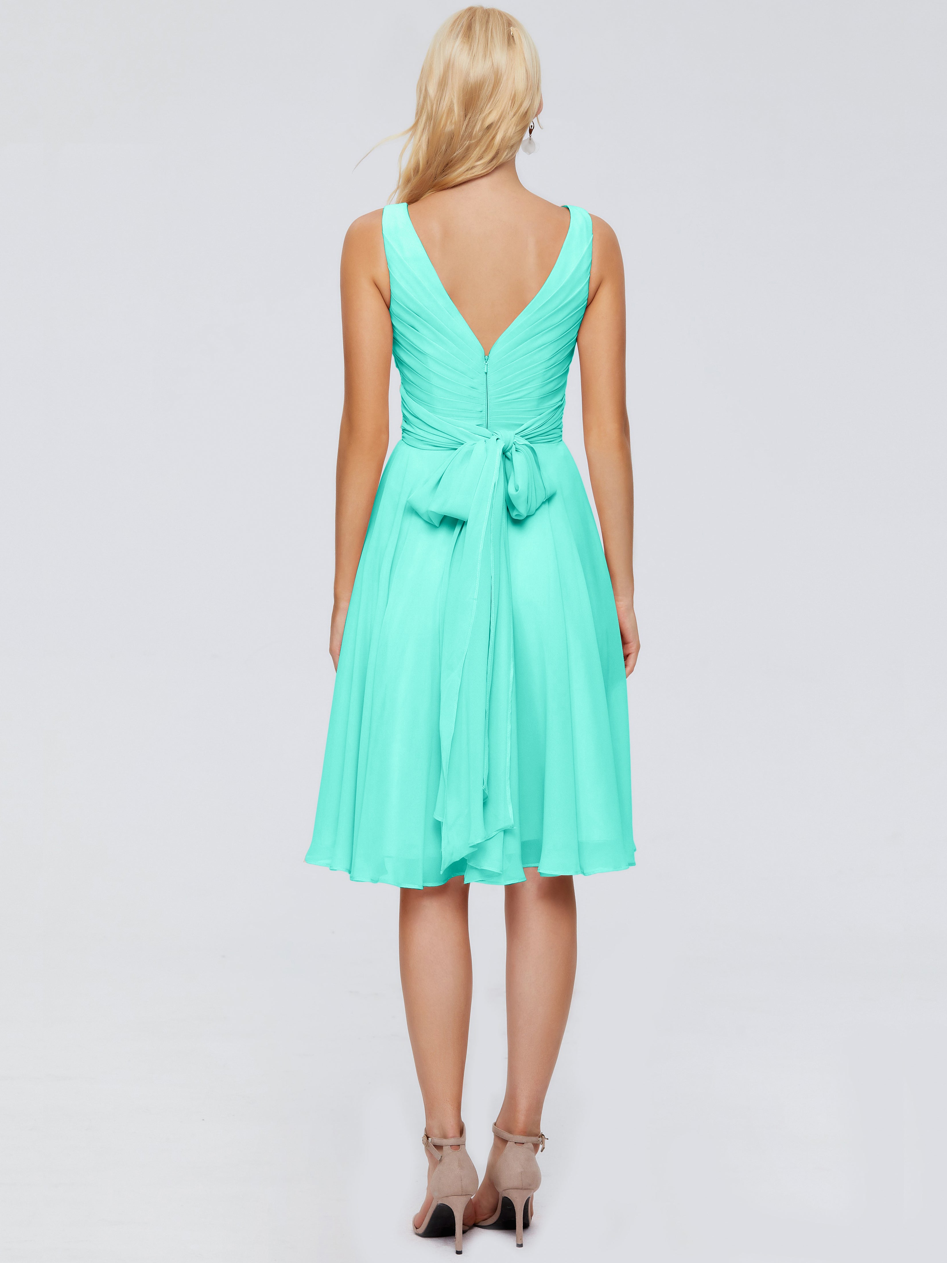 Robes De Demoiselle D'Honneur Spa Col V Longueur Genou Mousseline Robes Demoiselle D'Honneur