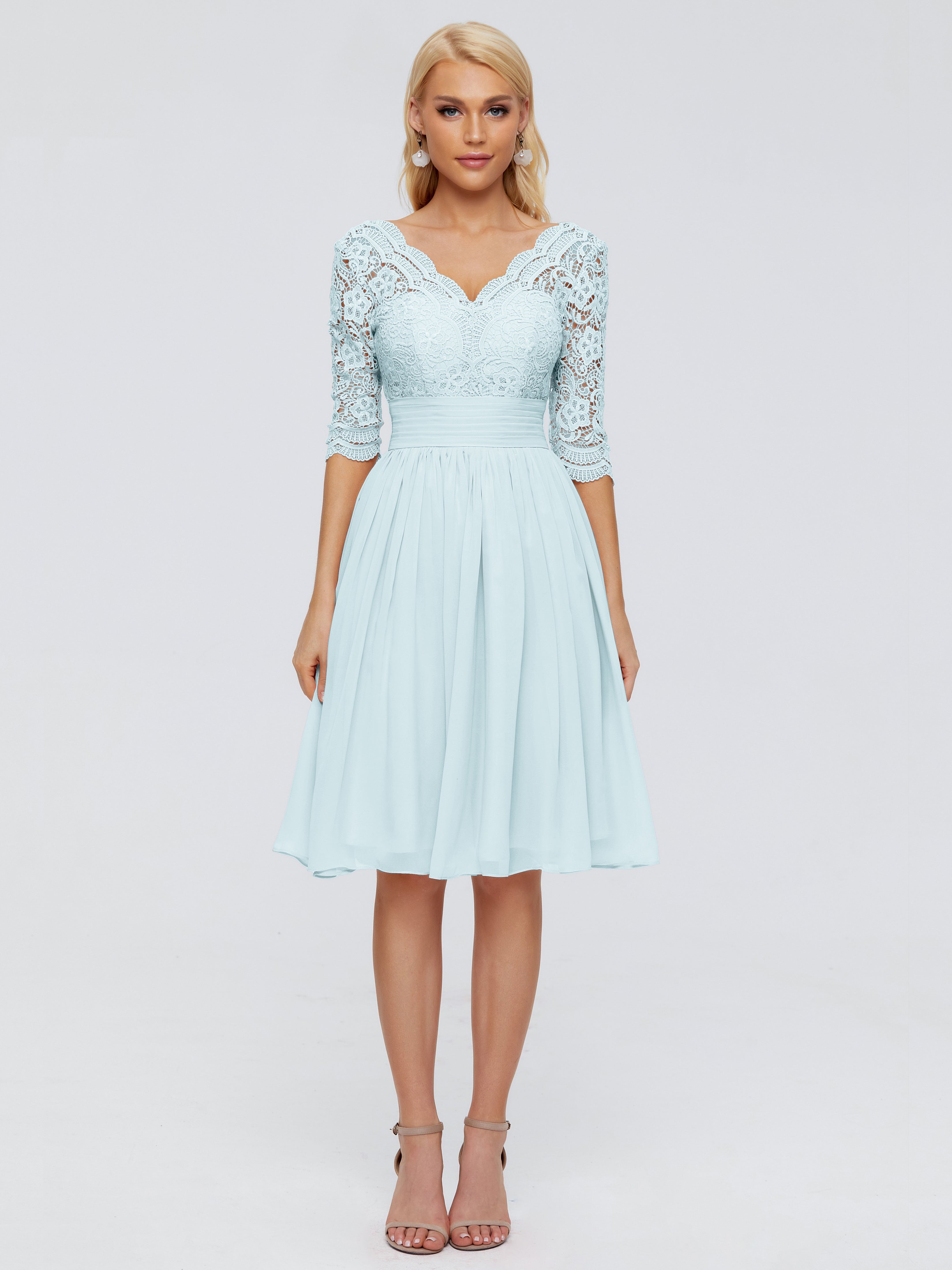 Robe De Demoiselle D'Honneur Brume Longueur Genou Dentelle Robes Demoiselle D'Honneur