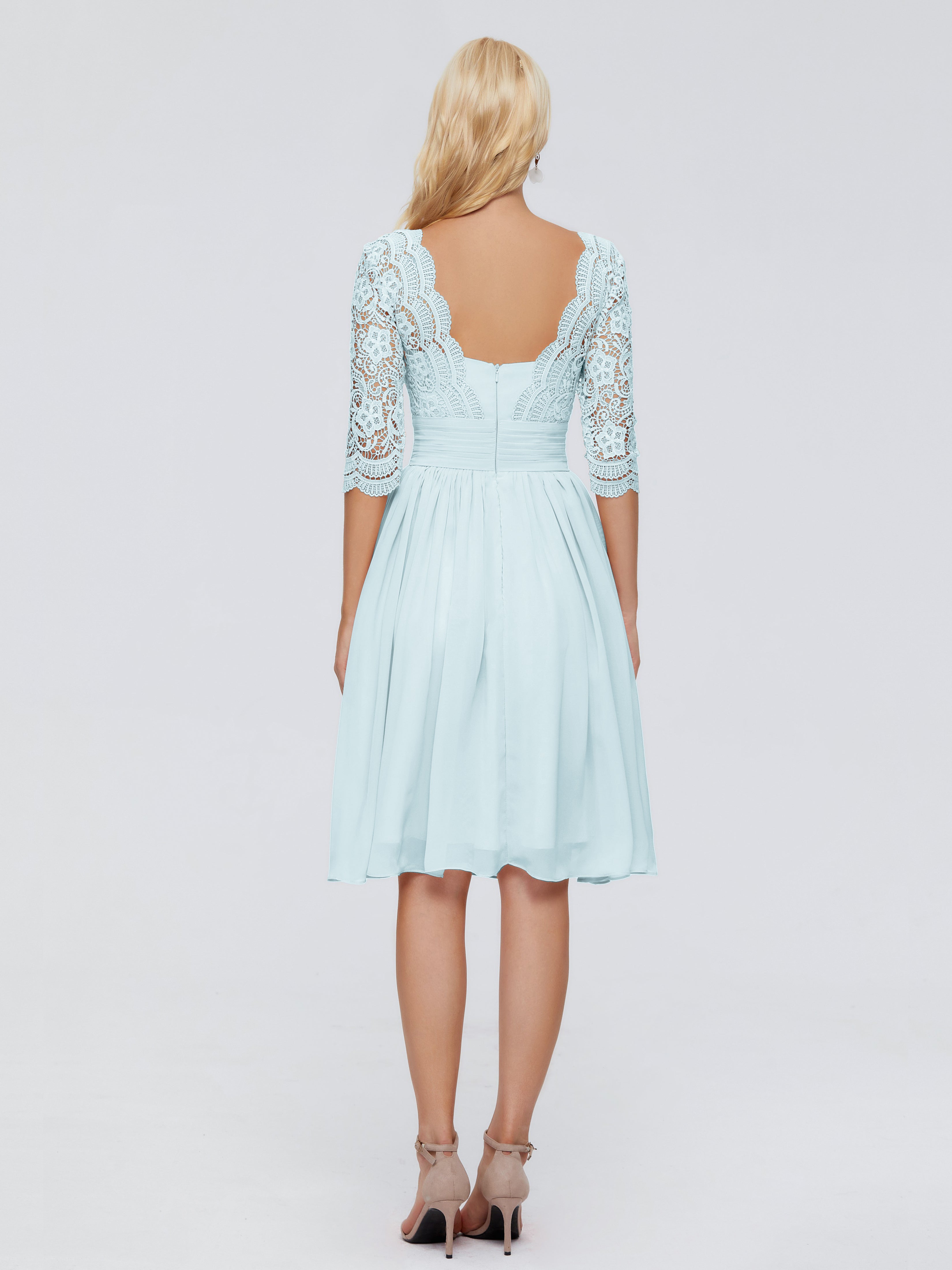 Robe De Demoiselle D'Honneur Brume Longueur Genou Dentelle Robes Demoiselle D'Honneur