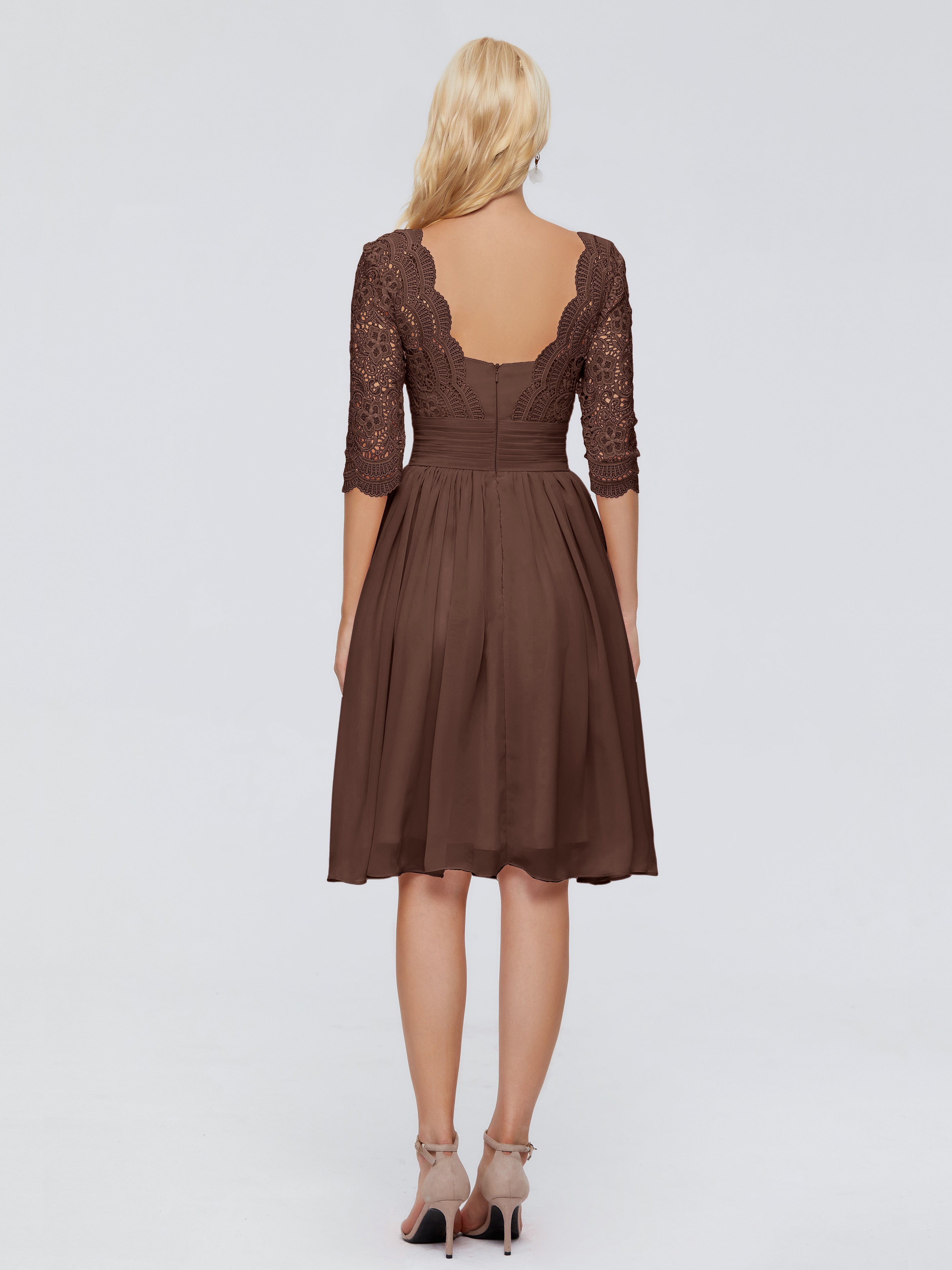 Robe Chocolat Demoiselle D Honneur Longueur Genou Dentelle Robes Demoiselle D'Honneur