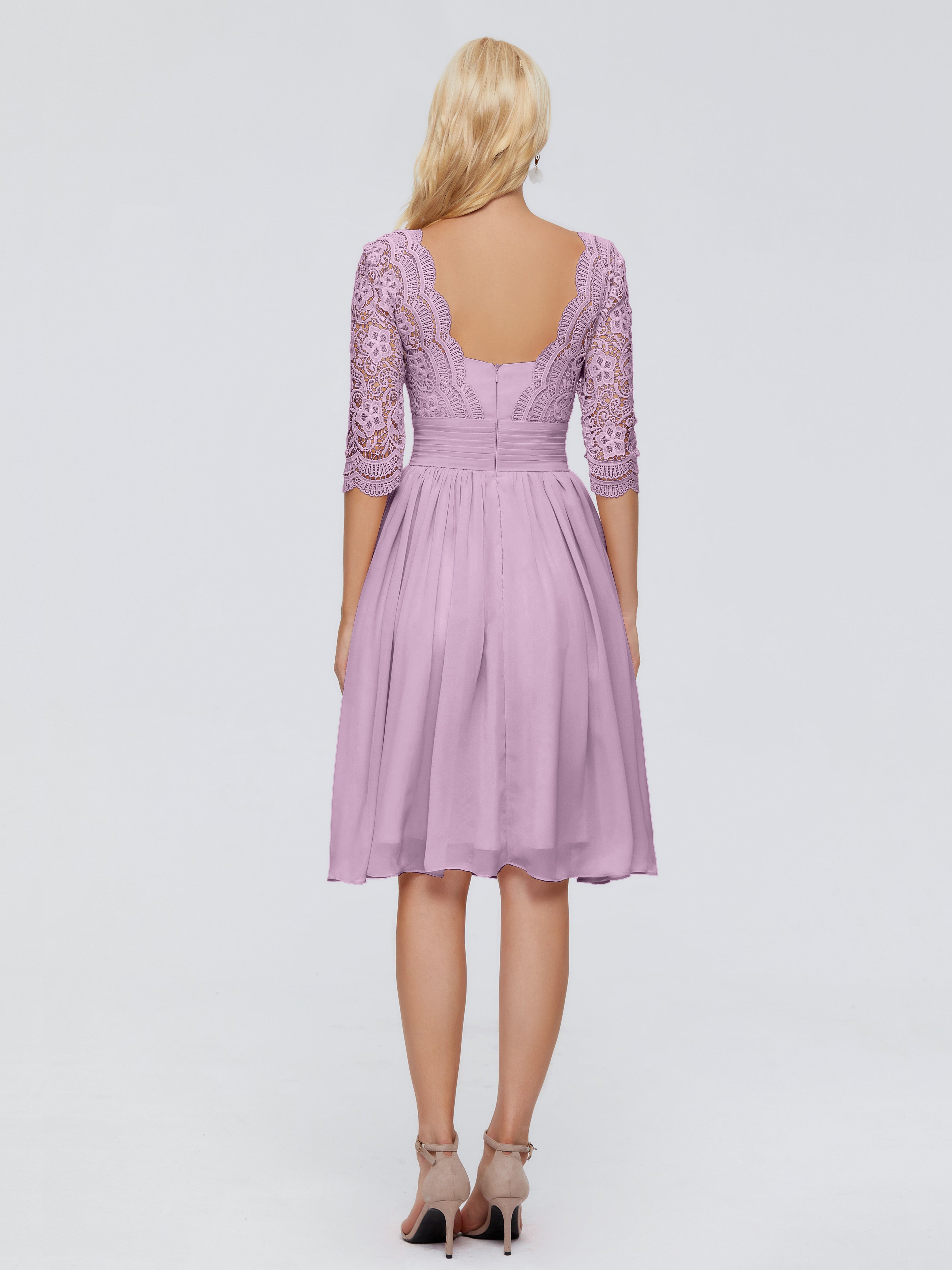 Robes De Demoiselle D'Honneur Glycine Longueur Genou Dentelle Robes Demoiselle D'Honneur