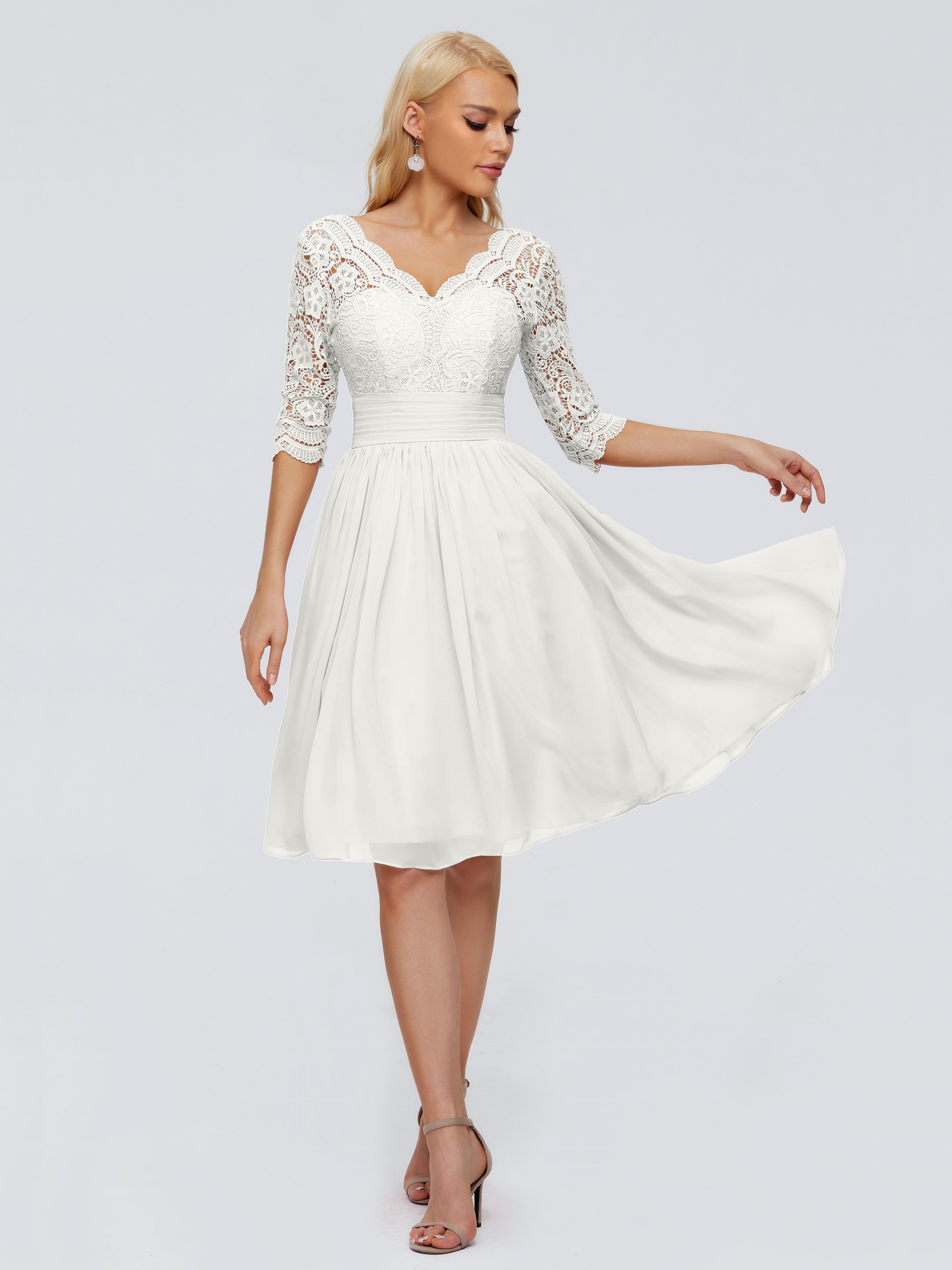 Robe De Demoiselle D Honneur Ivoire Longueur Genou Dentelle Robes Demoiselle D'Honneur