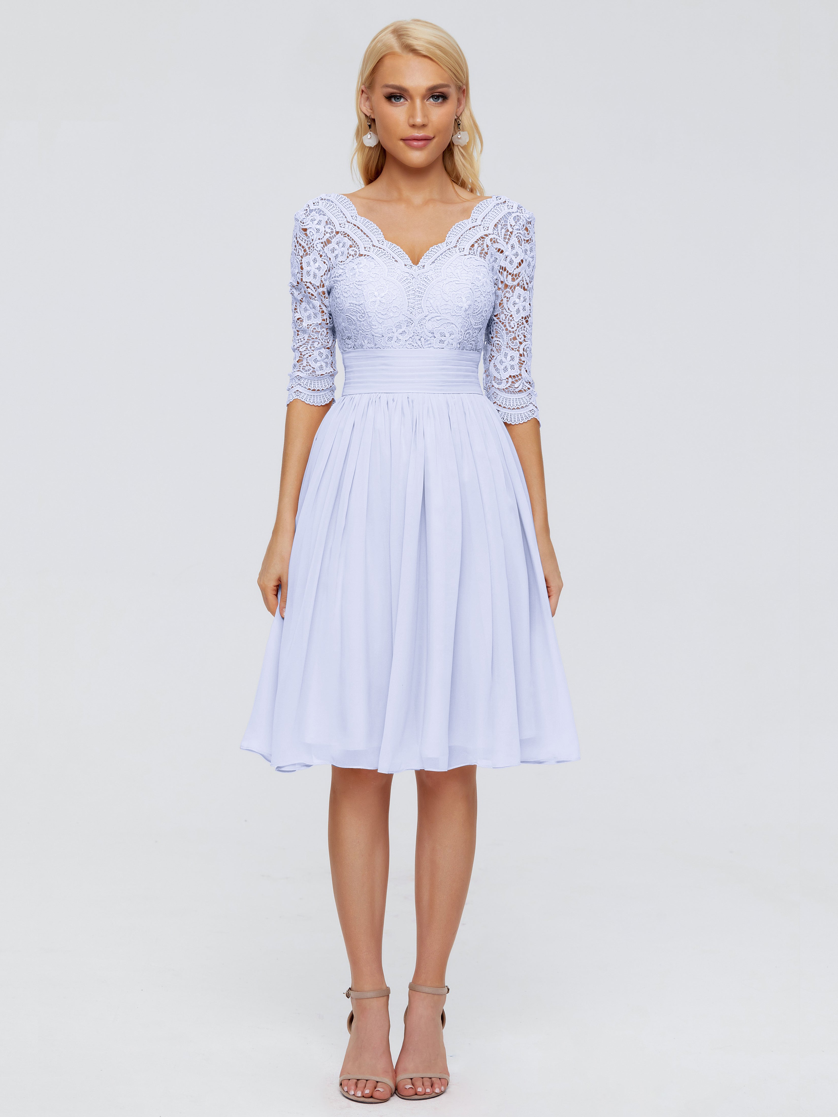 Robe Lavande Demoiselle D Honneur Longueur Genou Dentelle Robes Demoiselle D'Honneur
