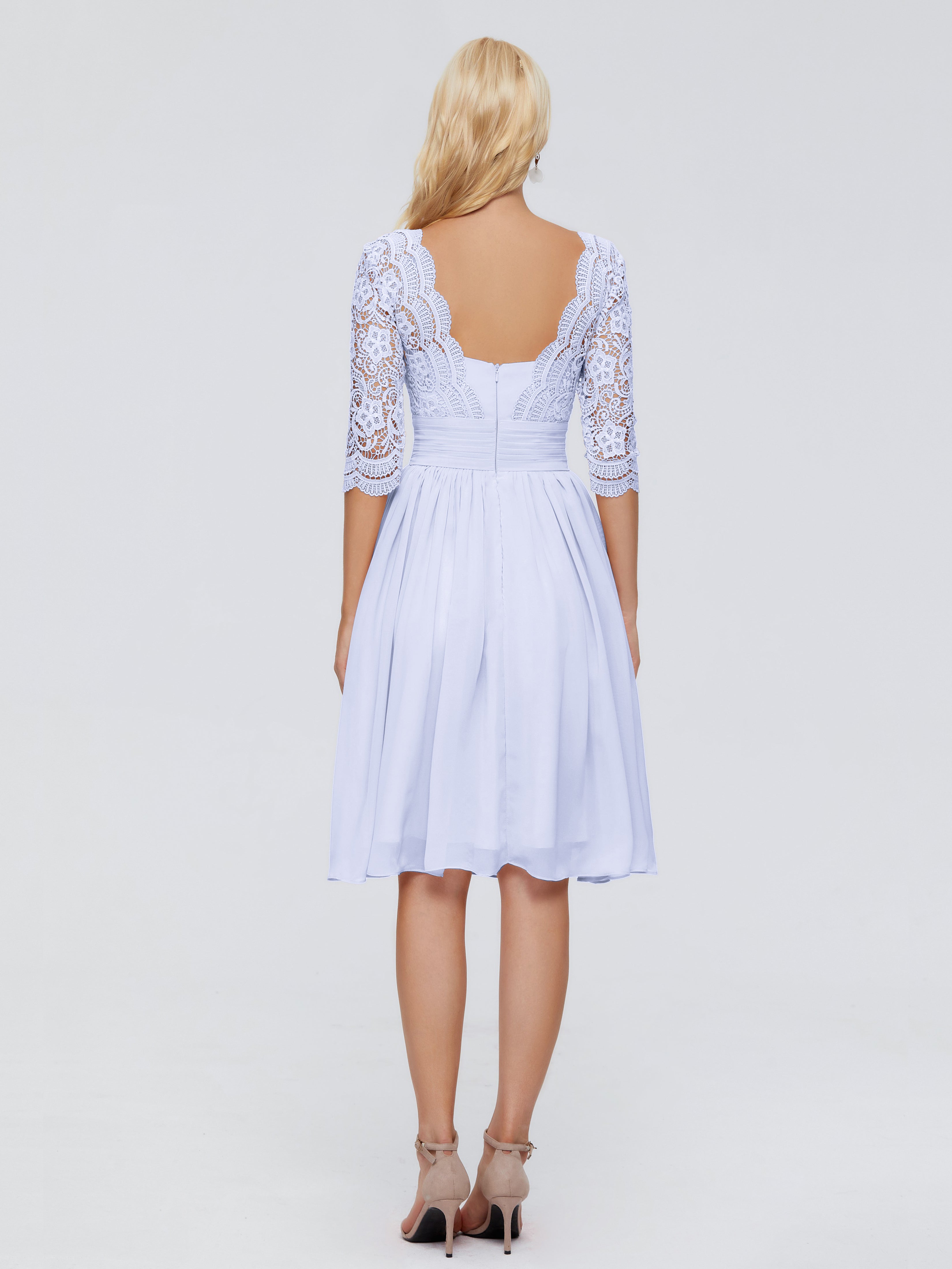 Robe Lavande Demoiselle D Honneur Longueur Genou Dentelle Robes Demoiselle D'Honneur