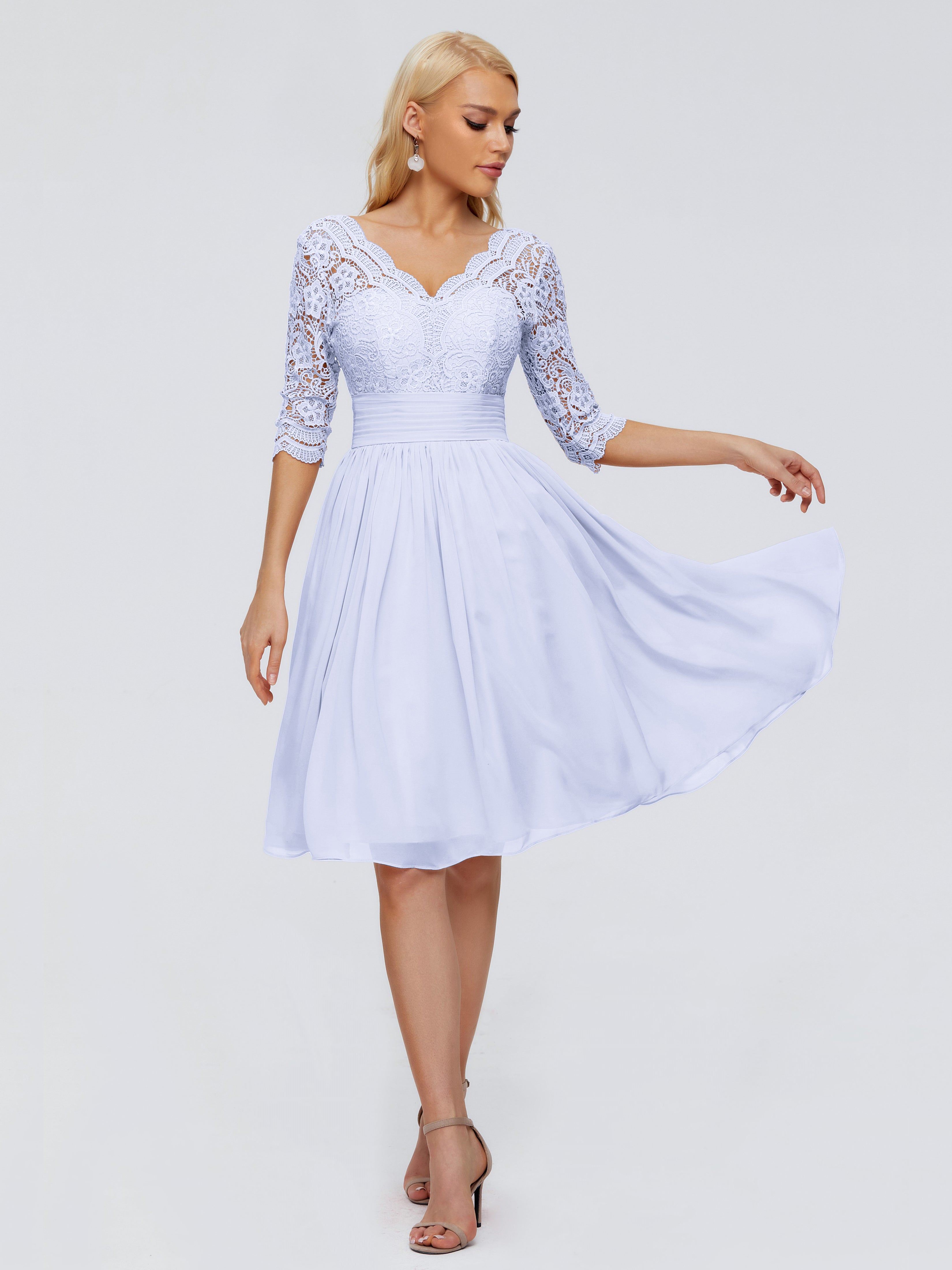 Robe Lavande Demoiselle D Honneur Longueur Genou Dentelle Robes Demoiselle D'Honneur