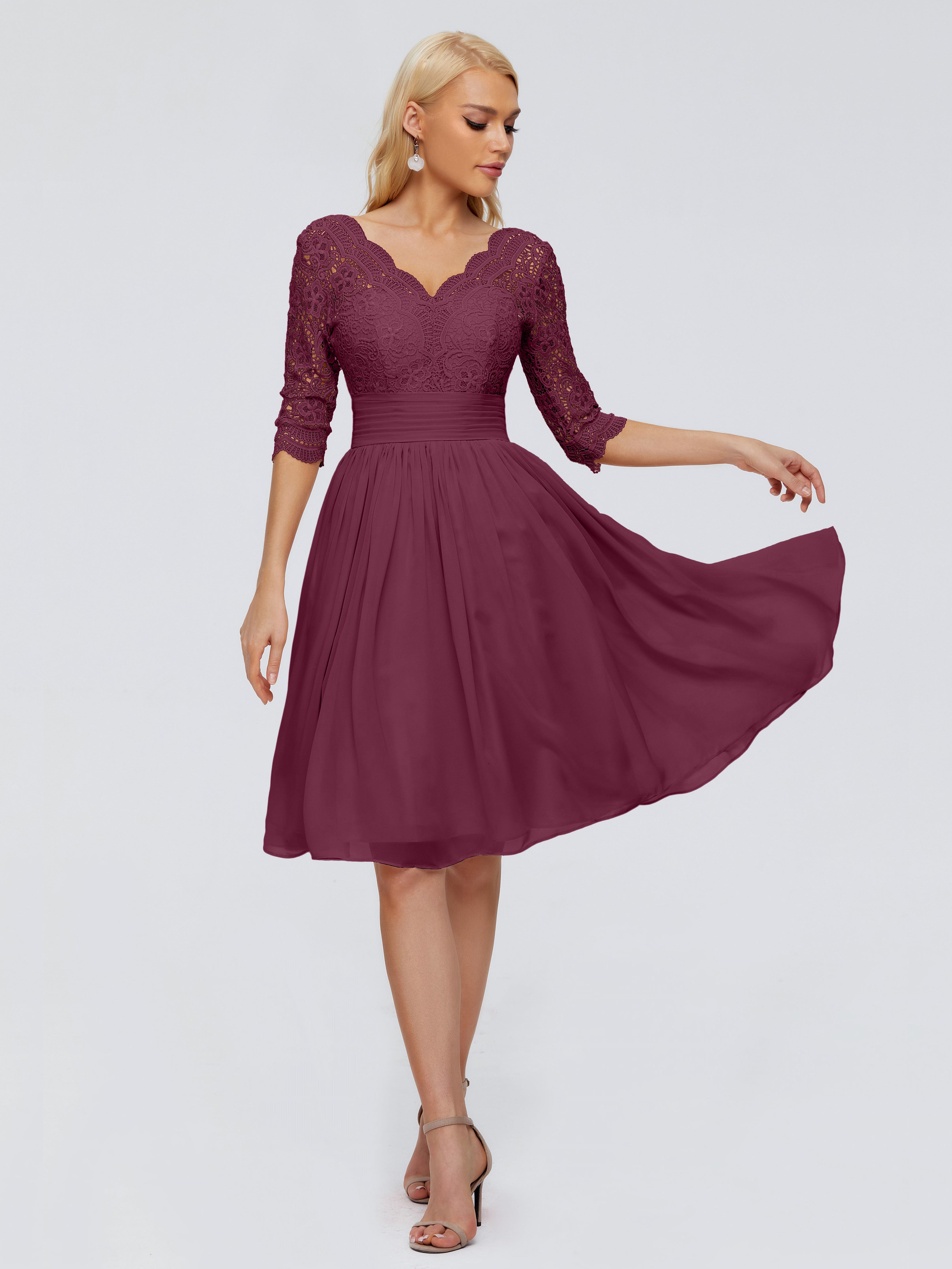 Robes De Demoiselle D'Honneur Mure Longueur Genou Dentelle Robes Demoiselle D'Honneur