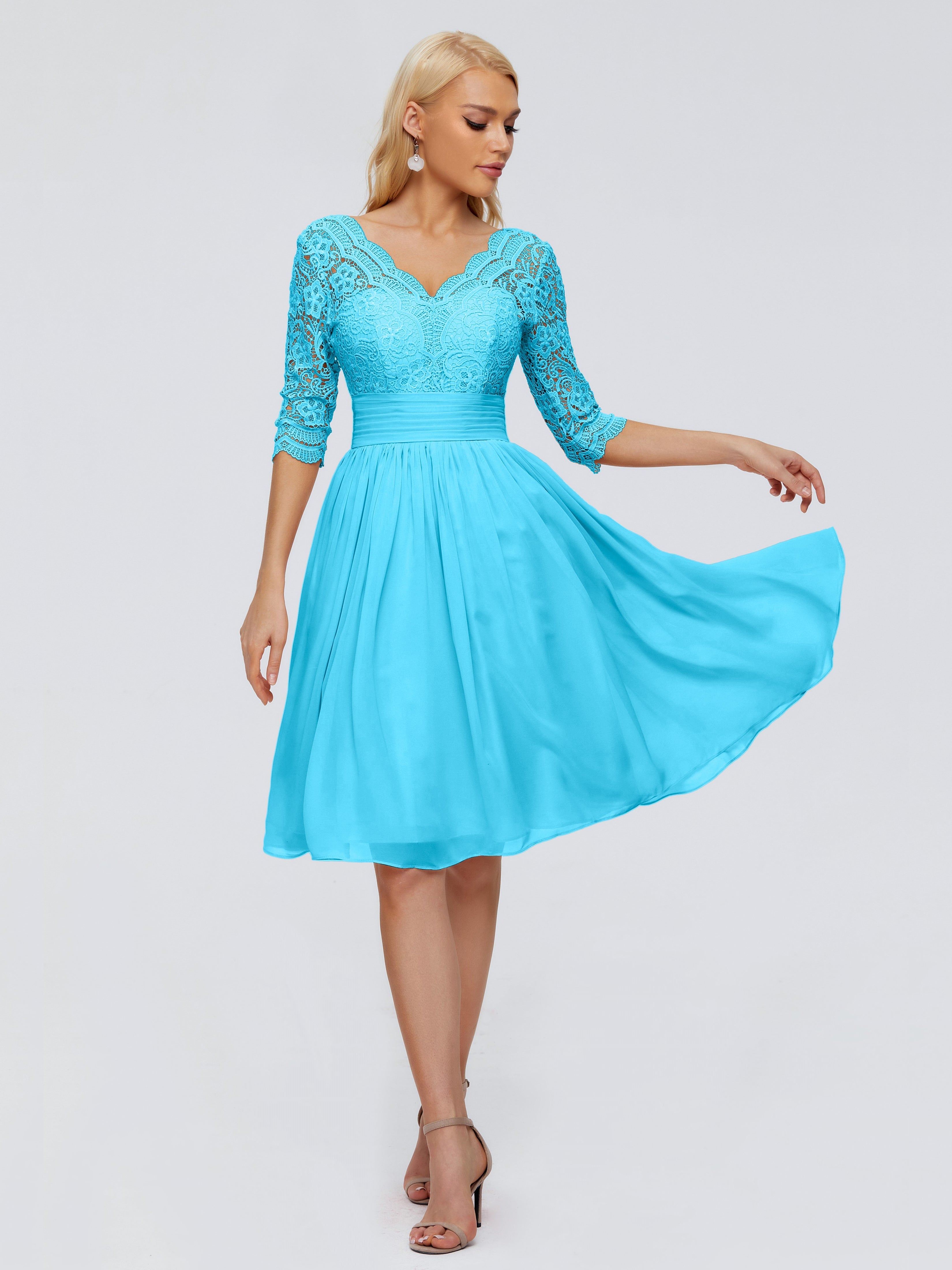 Robe De Demoiselle D'Honneur En Piscine Longueur Genou Dentelle Robes Demoiselle D'Honneur