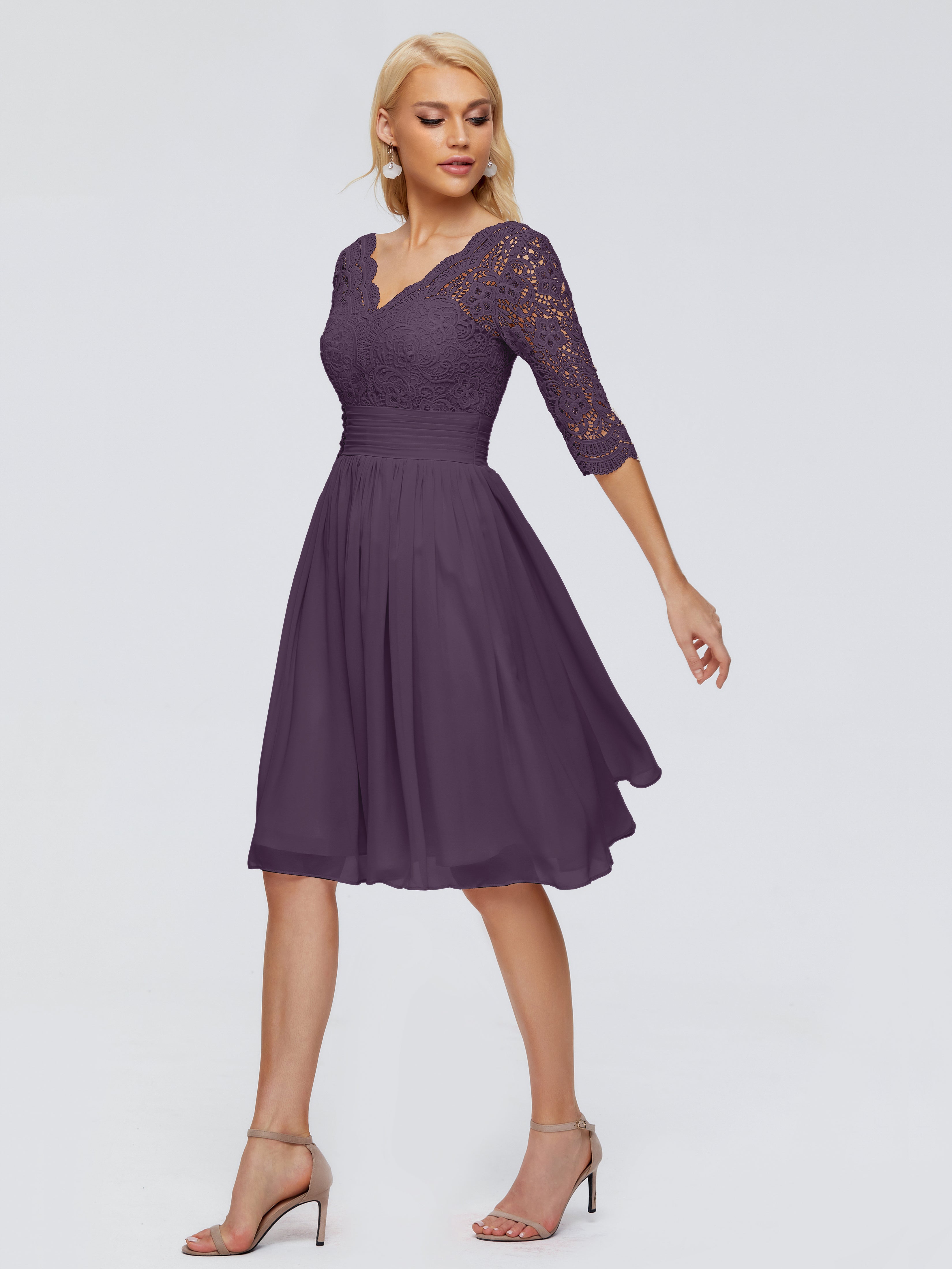 Robe Demoiselle D Honneur Plume Longueur Genou Dentelle Robes Demoiselle D'Honneur