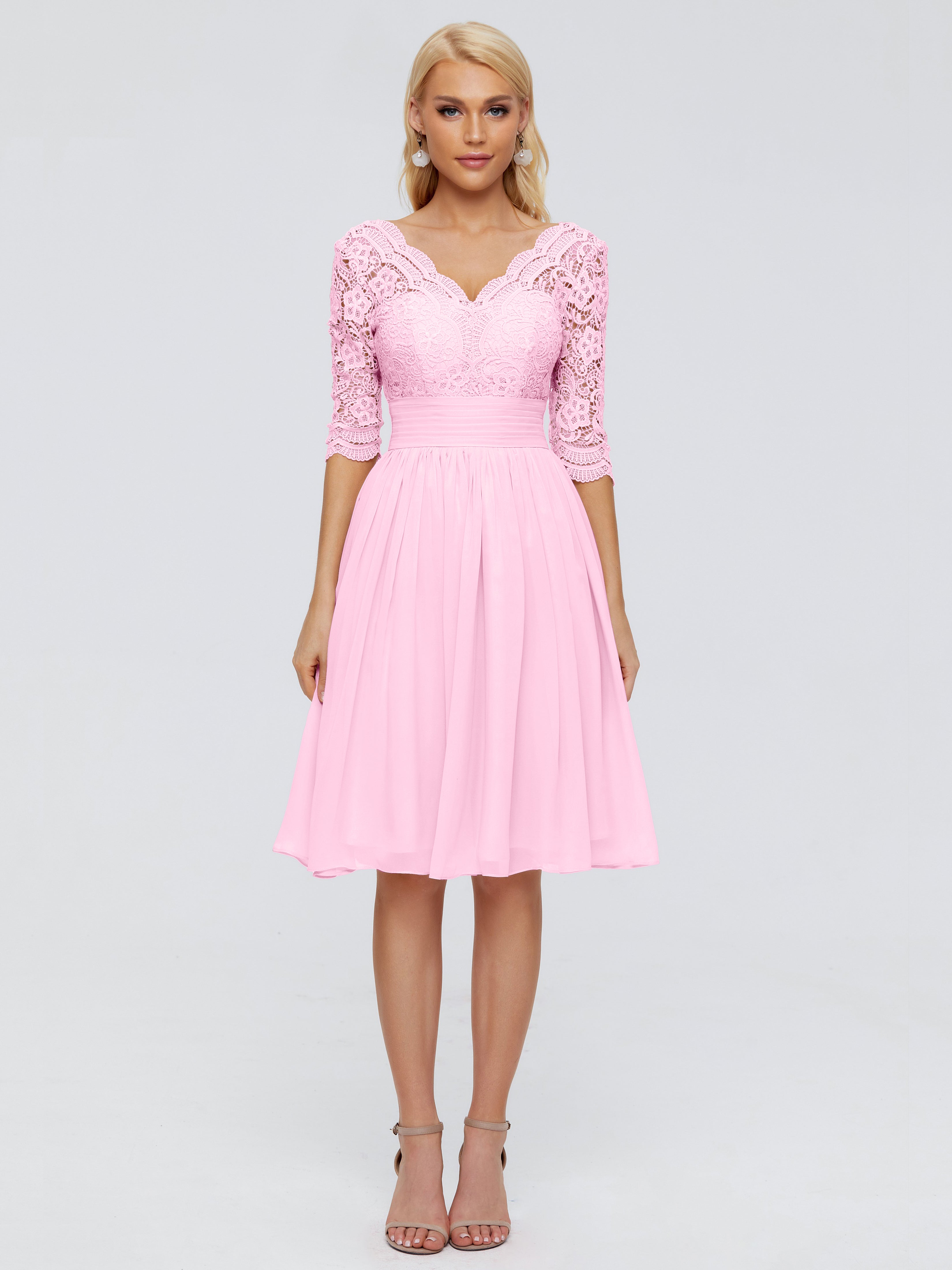 Robe Demoiselle D Honneur Rose Bonbon Longueur Genou Dentelle Robes Demoiselle D'Honneur