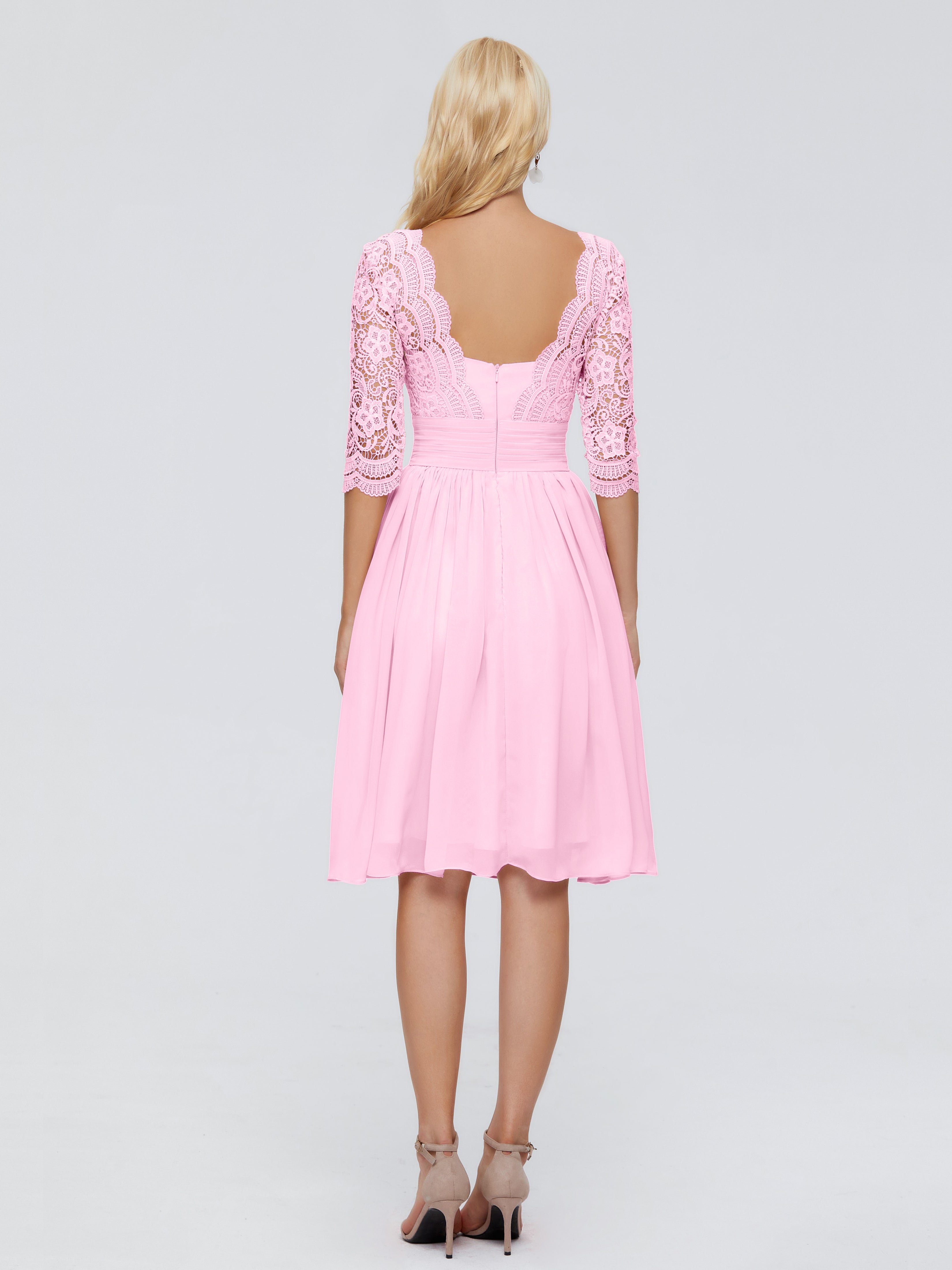 Robe Demoiselle D Honneur Rose Bonbon Longueur Genou Dentelle Robes Demoiselle D'Honneur