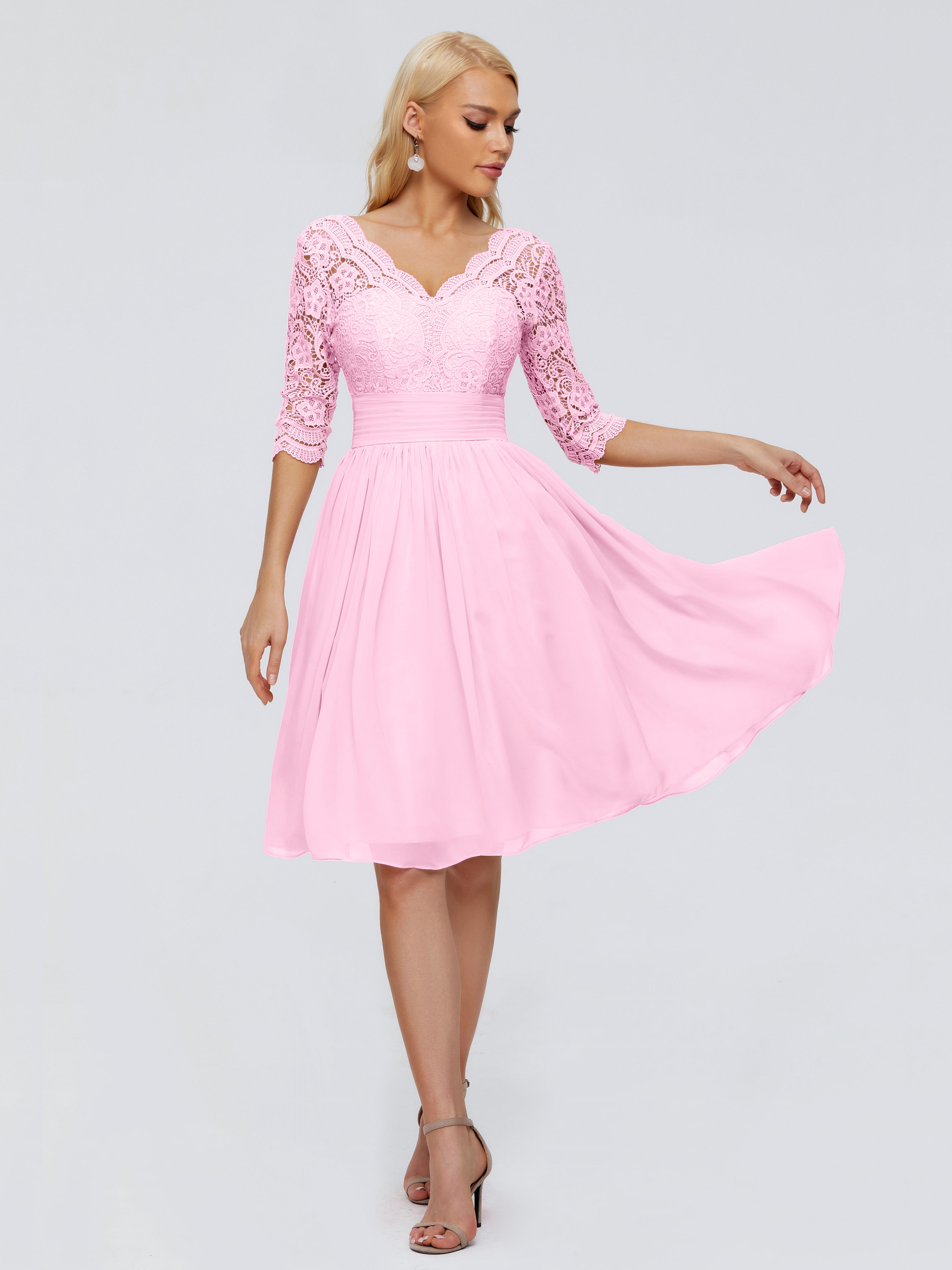 Robe Demoiselle D Honneur Rose Bonbon Longueur Genou Dentelle Robes Demoiselle D'Honneur
